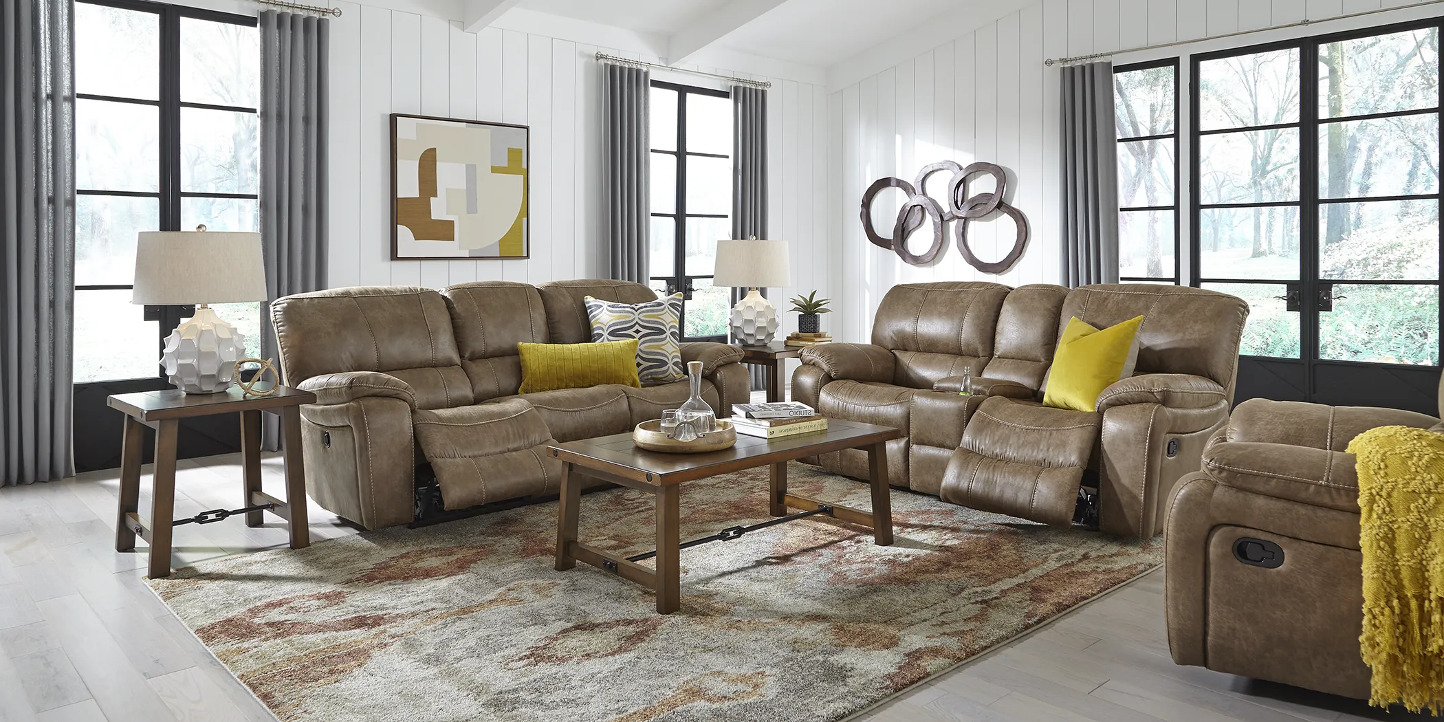 Cindy Crawford Home Alpen Ridge Tan 5 Pc Reclining Living Room - Thumbnail - Image 2