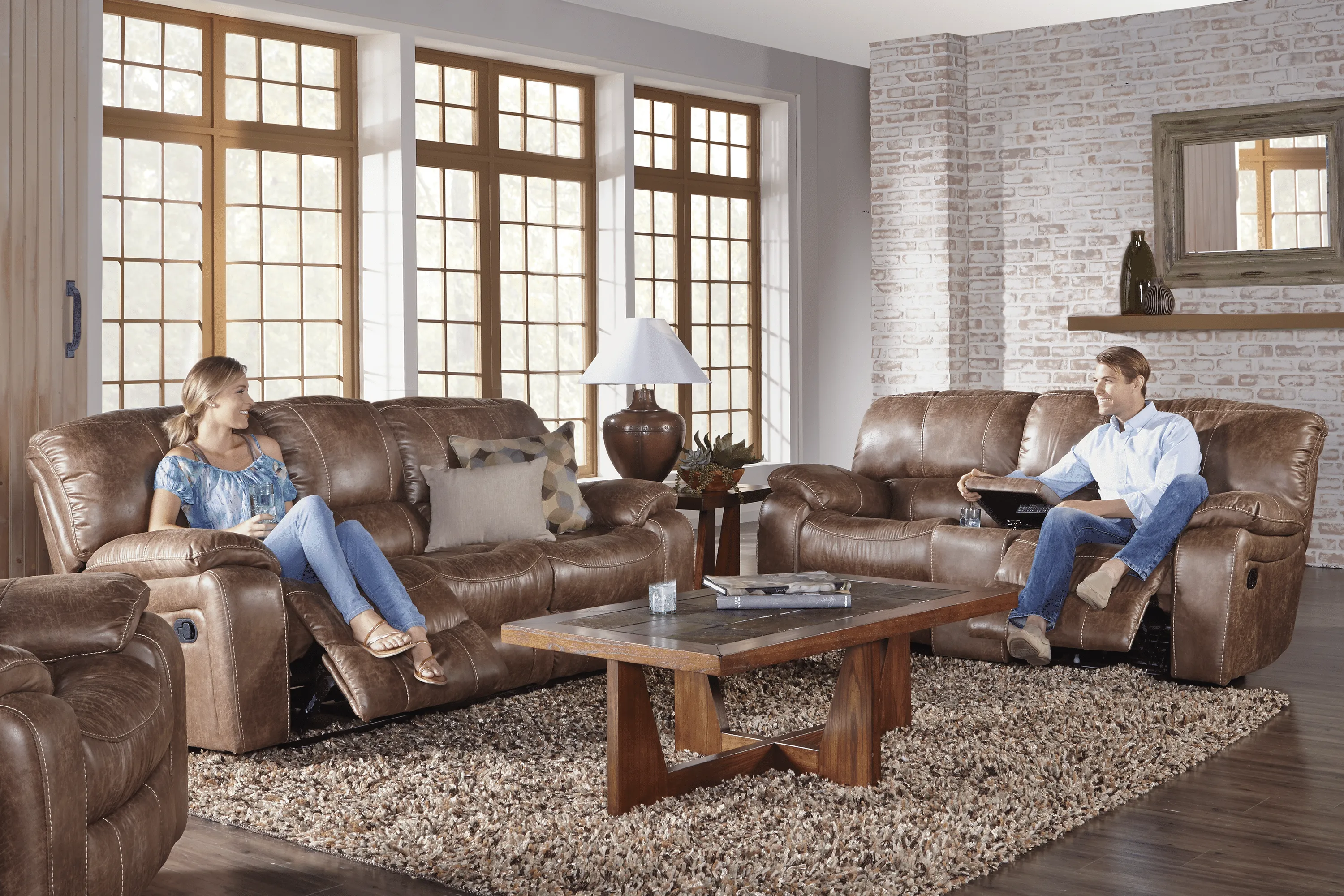 Cindy Crawford Home Alpen Ridge Tan 5 Pc Reclining Living Room - Thumbnail - Image 1
