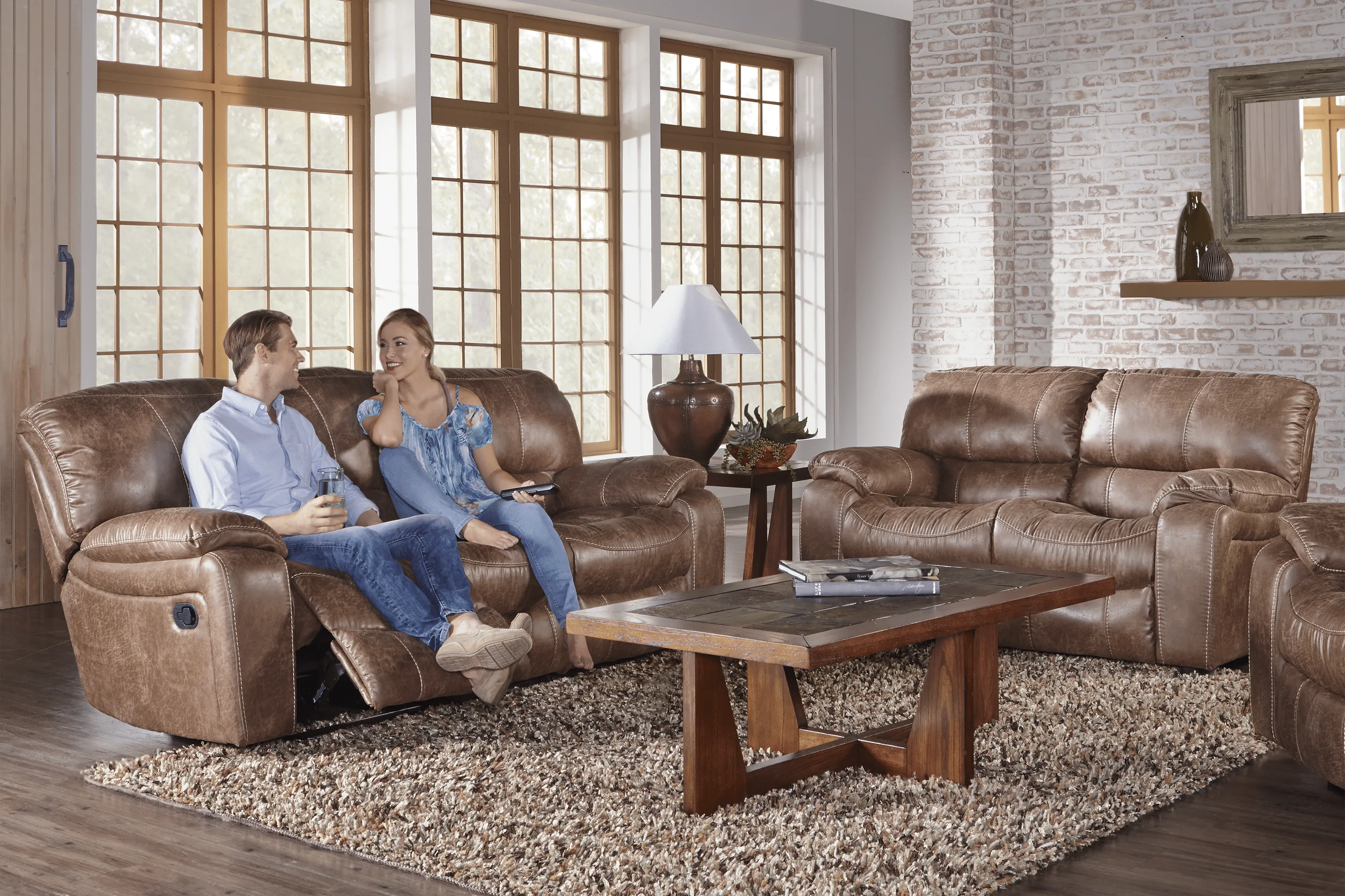 Cindy Crawford Home Alpen Ridge Tan 7 Pc Living Room with Reclining Sofa - Thumbnail - Image 1