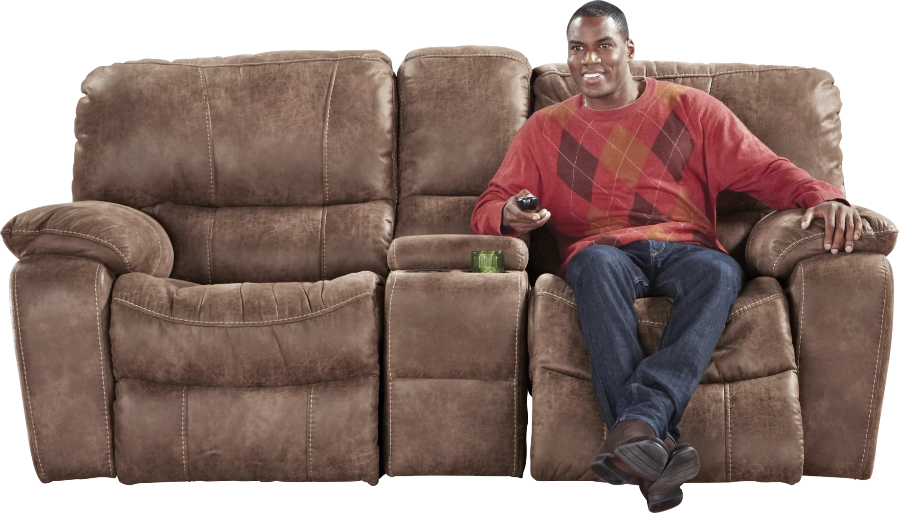 Cindy Crawford Home Alpen Ridge Tan Reclining Glider Console Loveseat - Thumbnail - Image 1