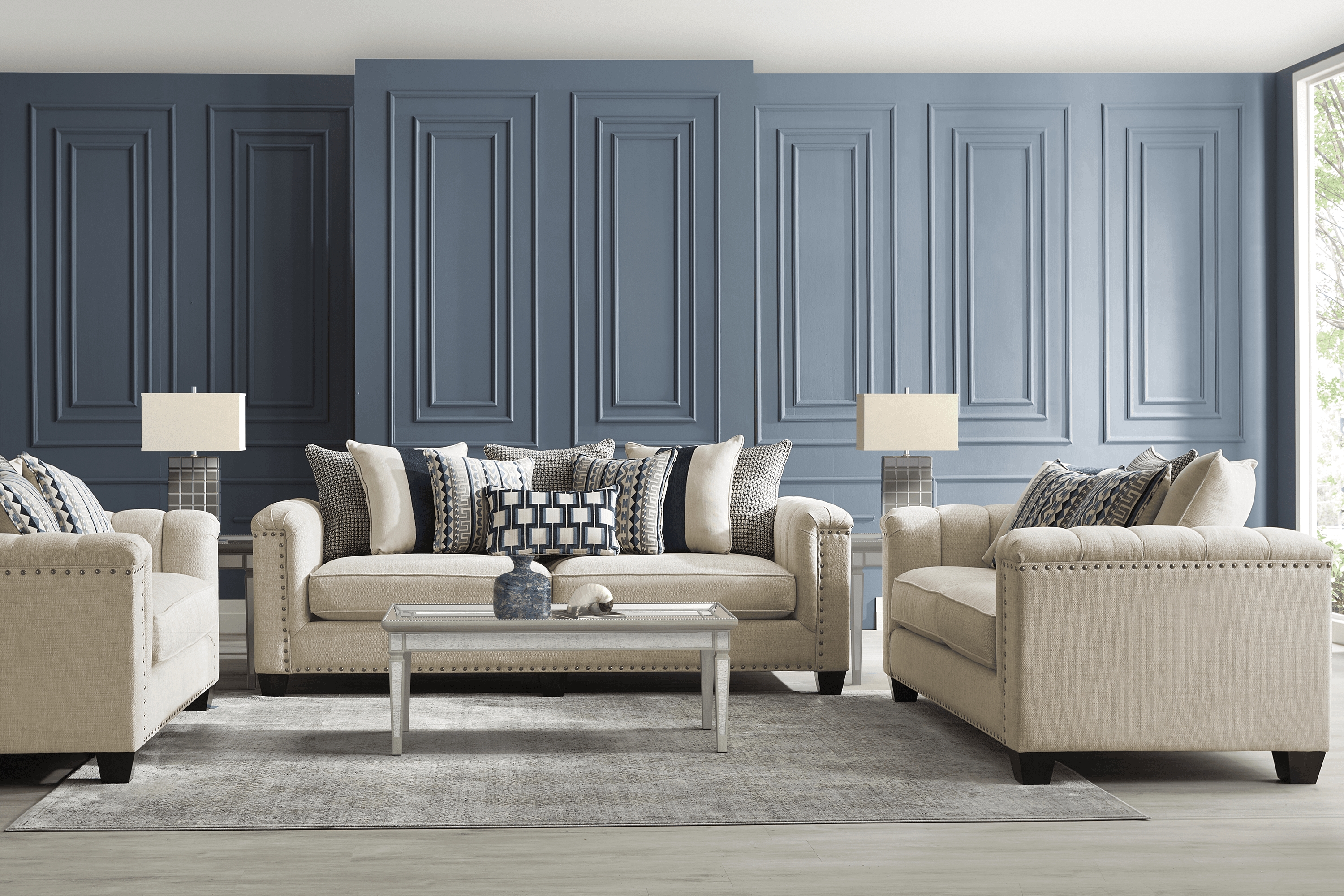 Cindy Crawford Home Asher Place Beige 8 Pc Living Room - Thumbnail - Image 1