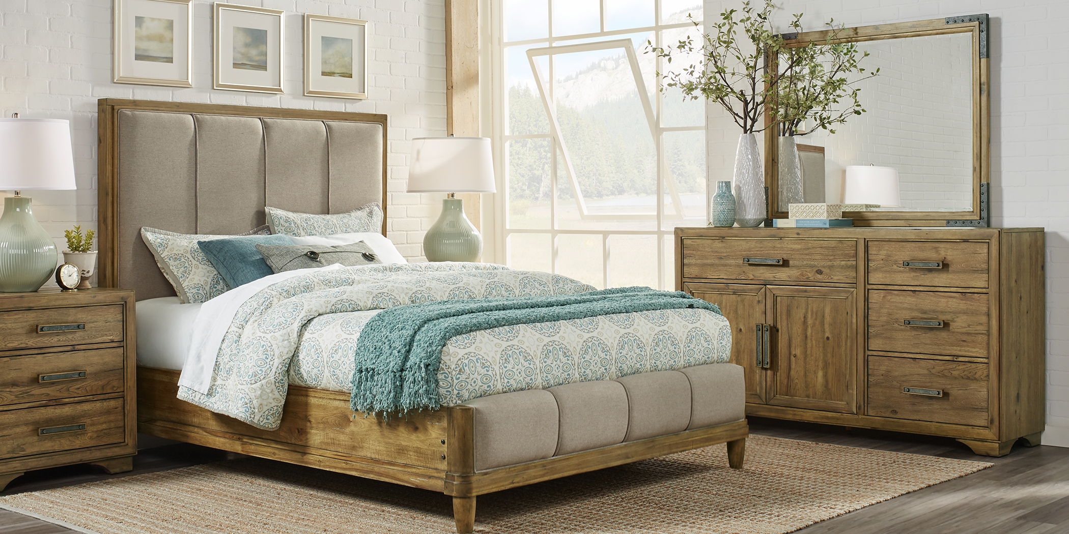 Cindy Crawford Home Aspen Lakes Hickory 7 Pc King Upholstered Bedroom - Thumbnail - Image 1