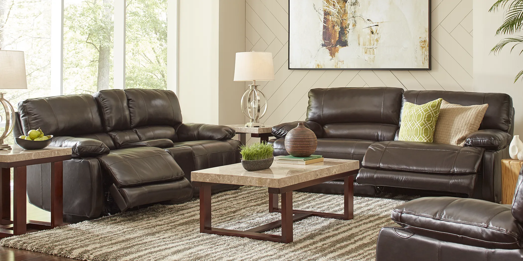 Cindy Crawford Home Auburn Hills Brown Leather 7 Pc RecliningLiving Room - Thumbnail - Image 1