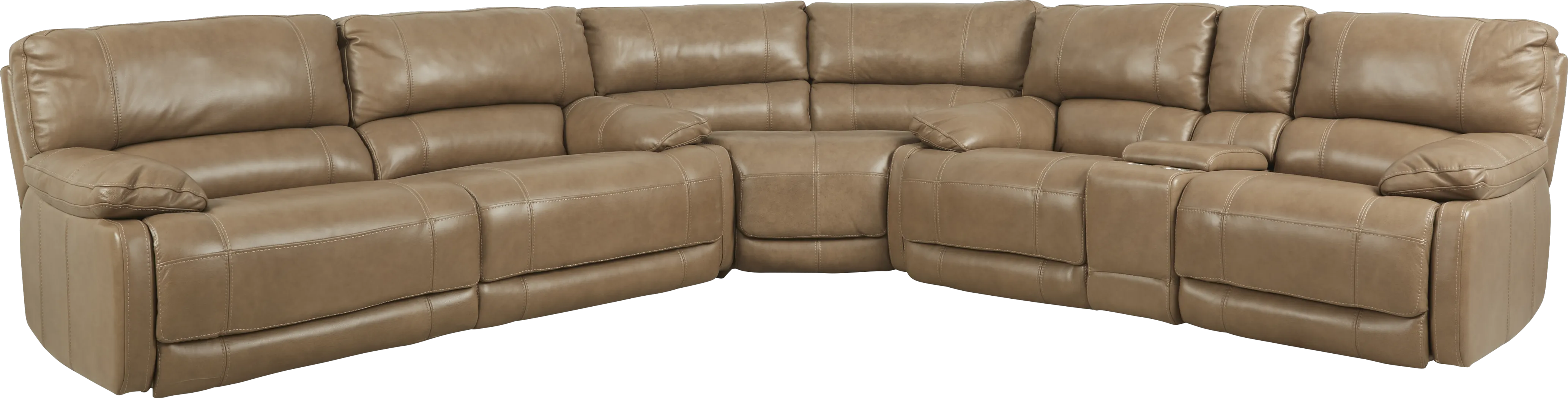 Cindy Crawford Home Auburn Hills Mushroom Leather 3 Pc Reclining Sectional - Thumbnail - Image 1