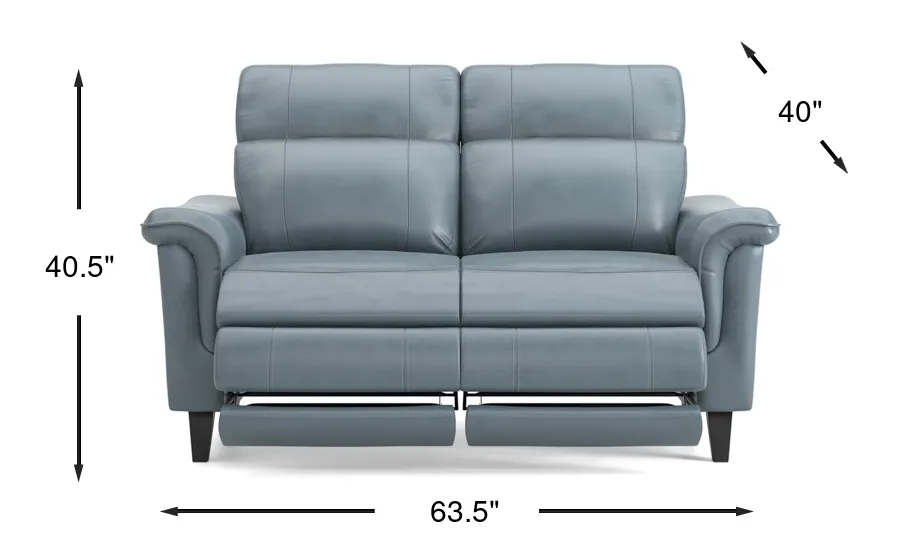 Cindy Crawford Avezzano Blue Leather Dual Power Reclining Loveseat
