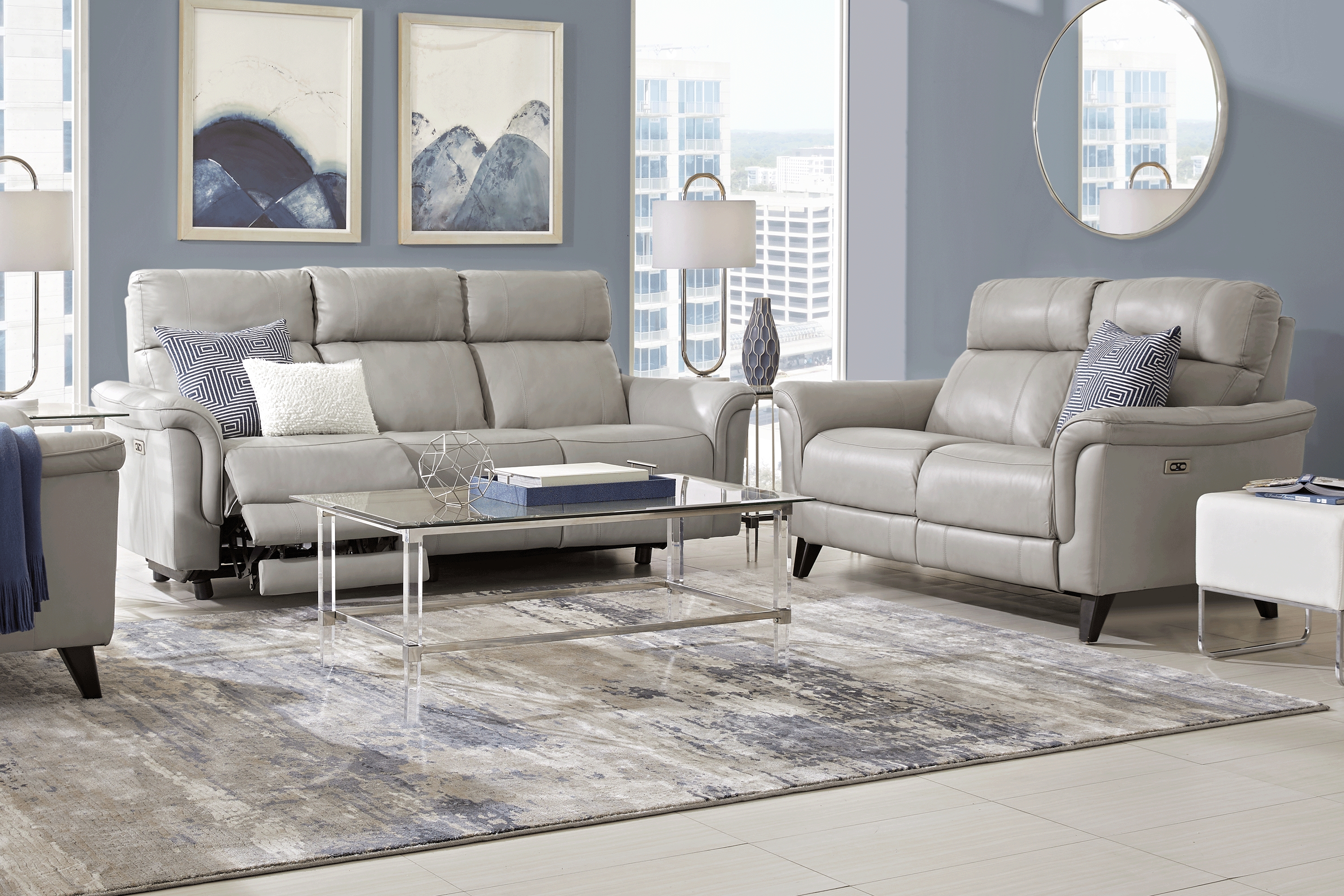 Cindy Crawford Home Avezzano Stone 7 Pc Leather Living Room with Dual Power Reclining Sofa - Thumbnail - Image 1