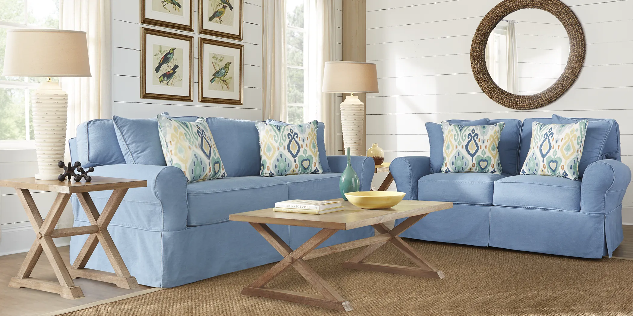 Cindy Crawford Home Beachside Blue Denim 7 Pc Living Room - Thumbnail - Image 1