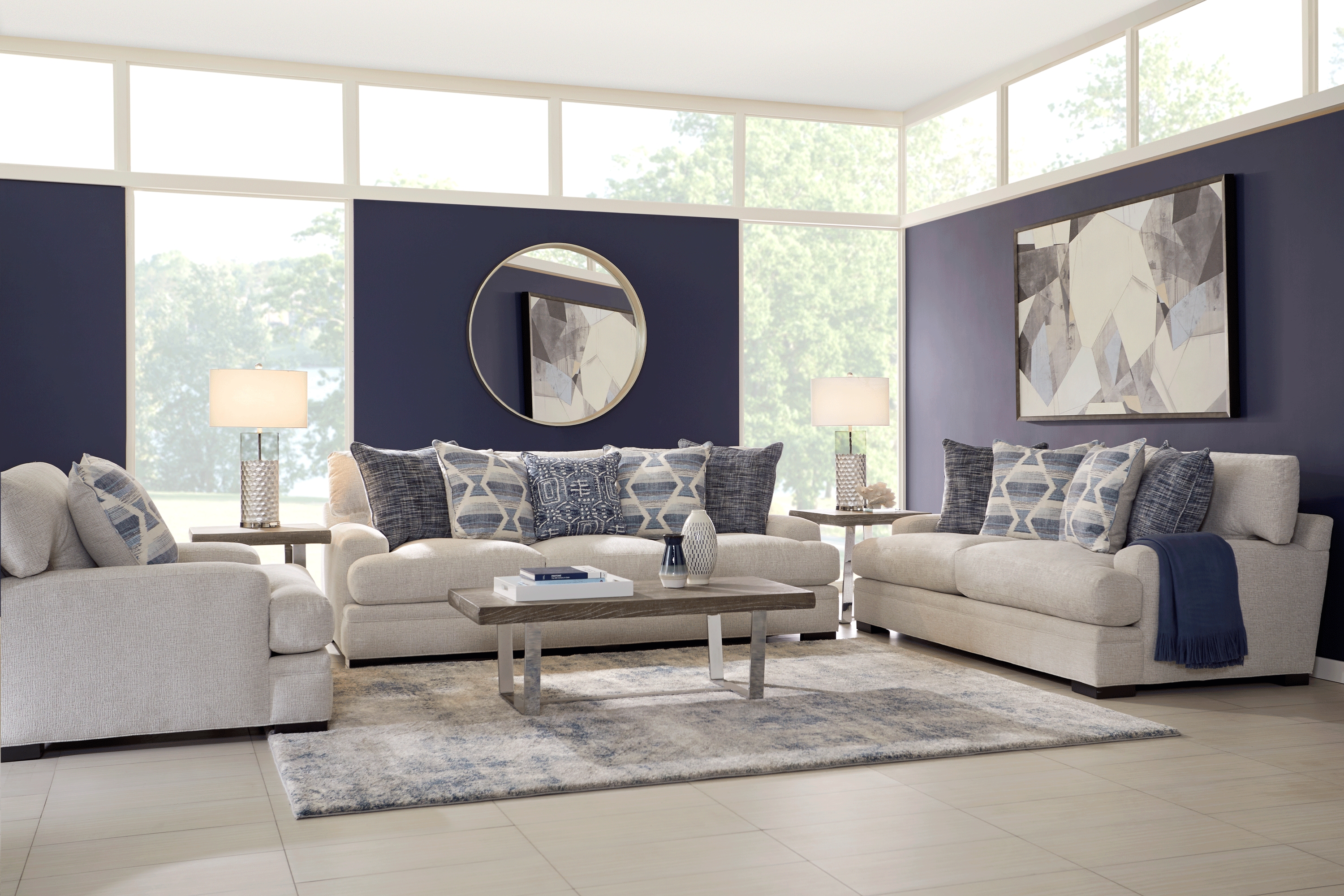 Cindy Crawford Home Bedford Park Ivory 8 Pc Living Room - Thumbnail - Image 1