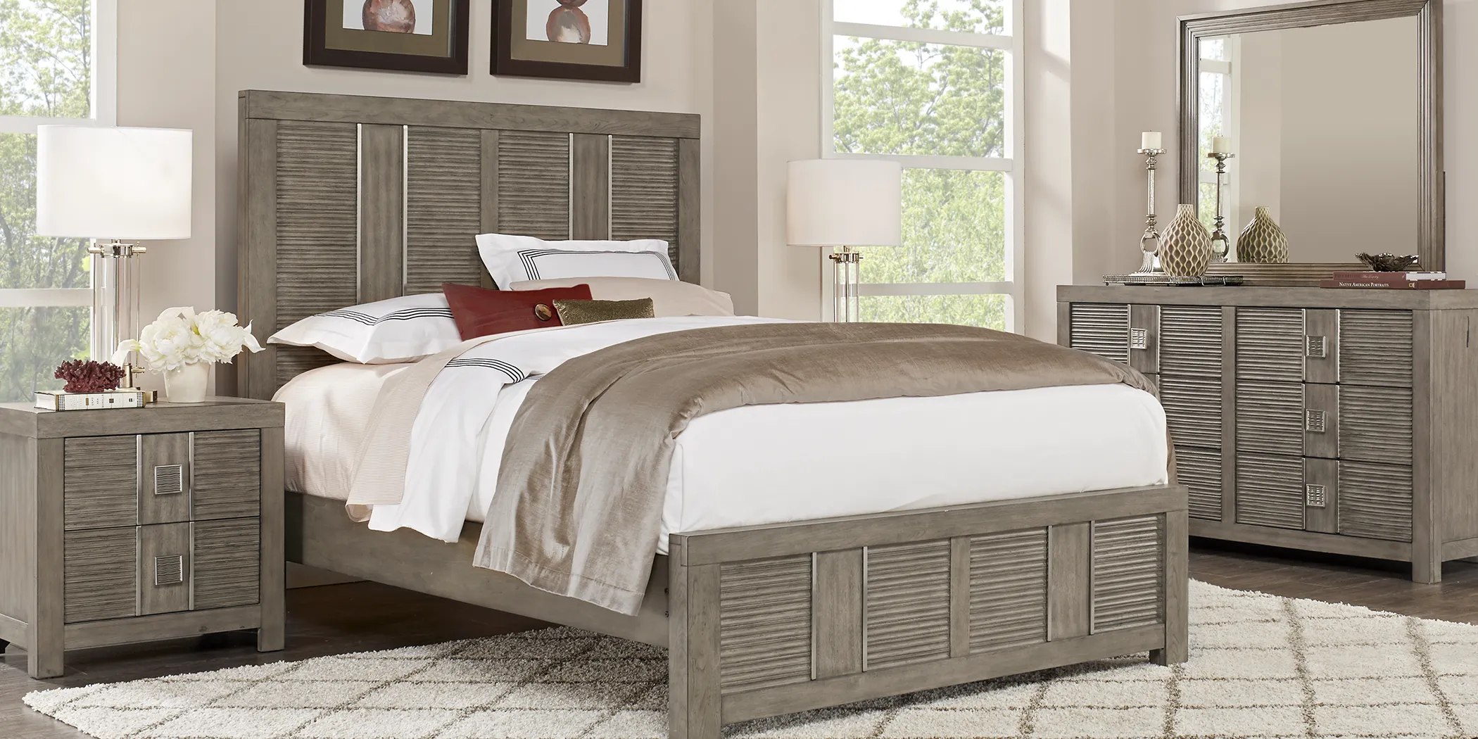 Cindy Crawford Home Belle Haven Gray 5 Pc Queen Panel Bedroom - Thumbnail - Image 1