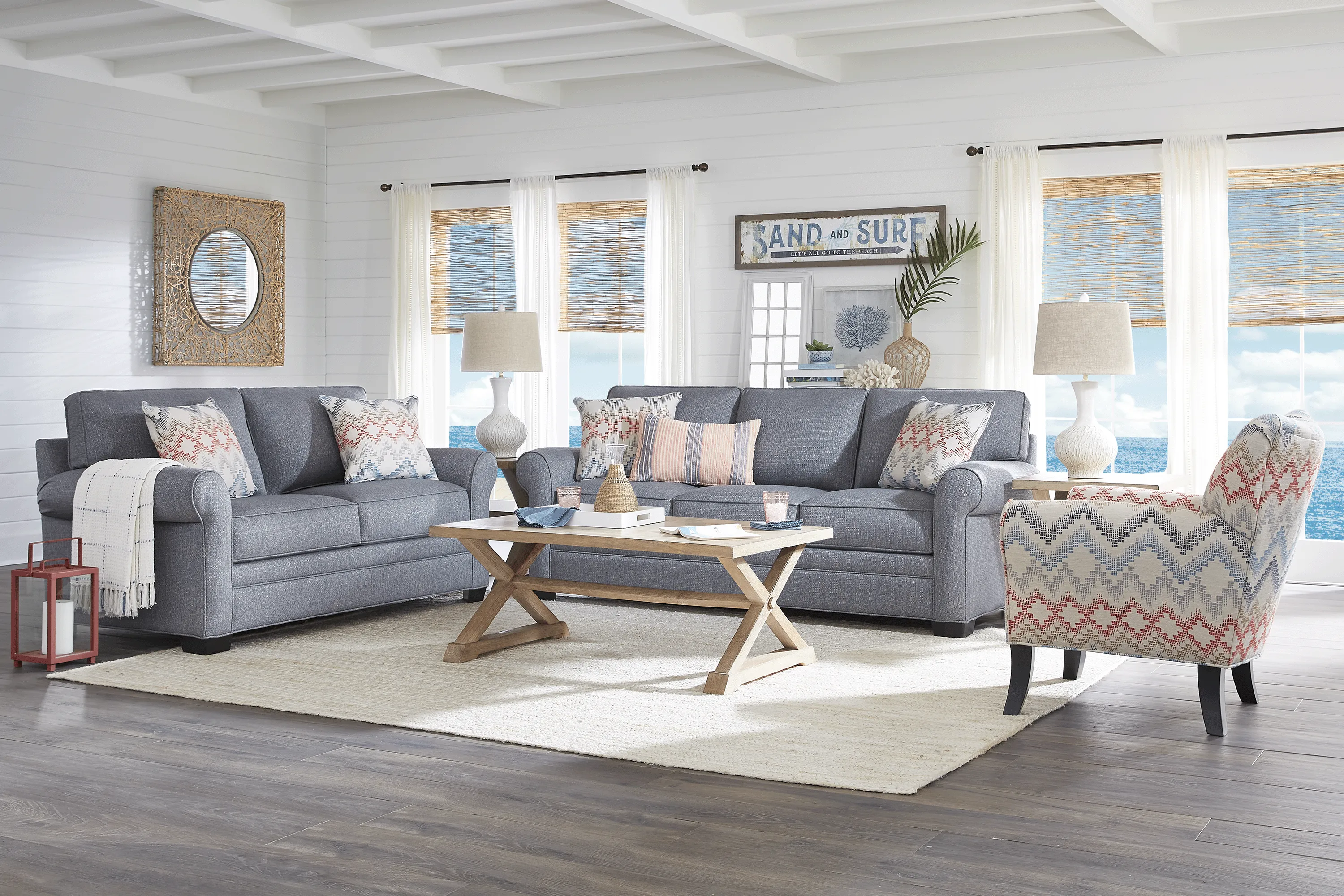 Cindy Crawford Home Bellingham Denim Textured 2 Pc Living Room - Thumbnail - Image 1