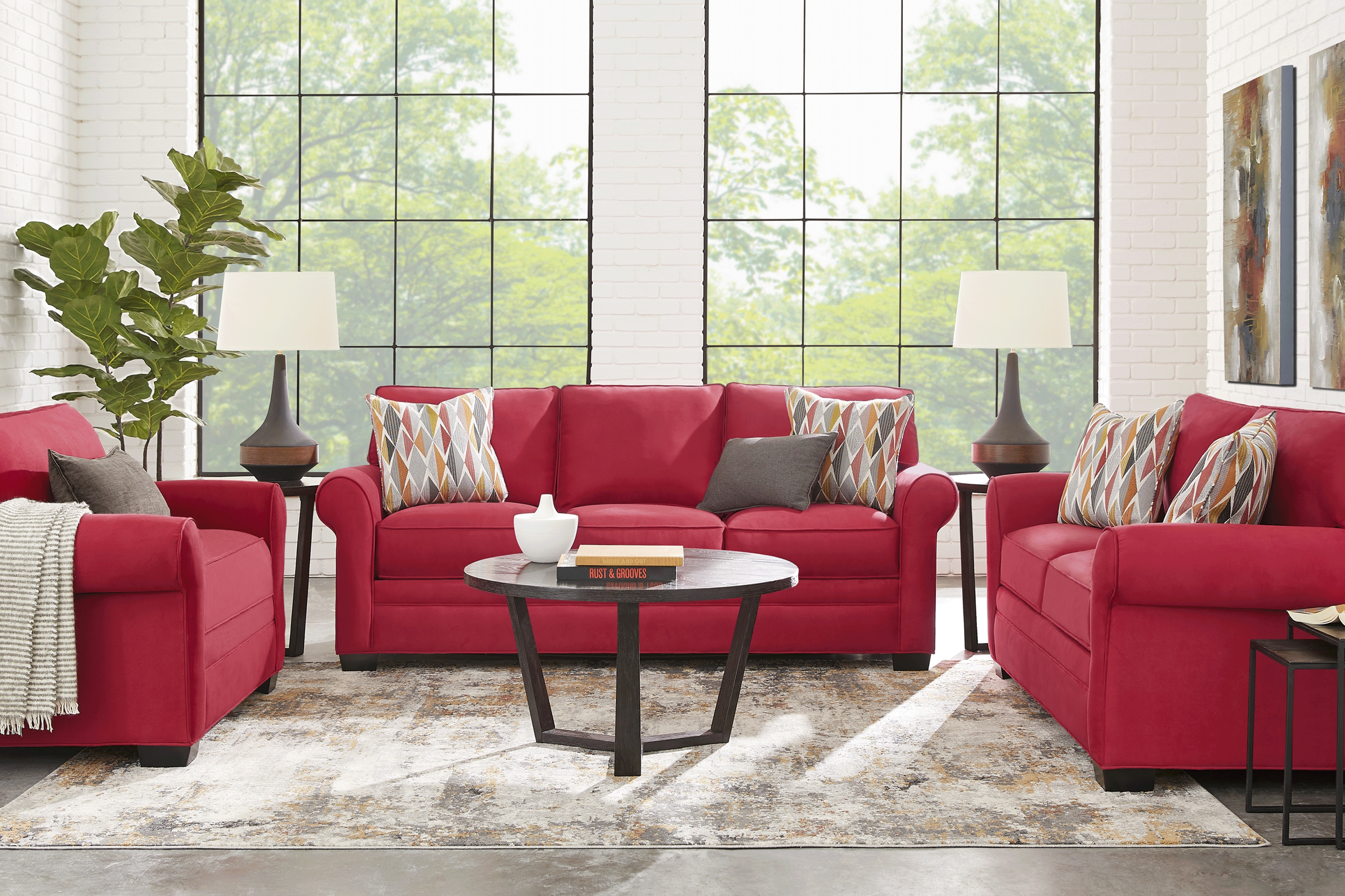 Cindy Crawford Home Bellingham Cardinal Microfiber 5 Pc Living Room - Thumbnail - Image 1