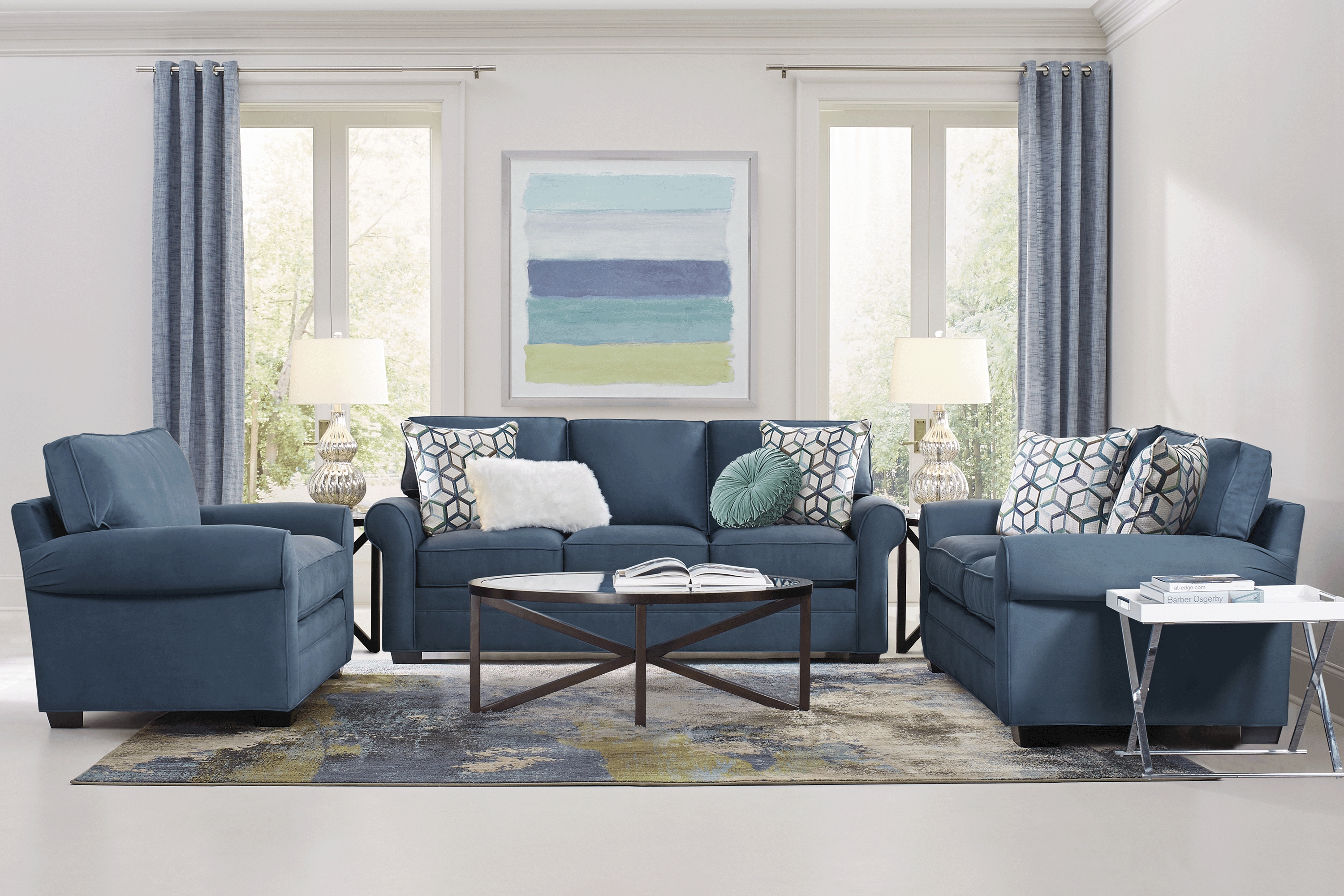 Cindy Crawford Home Bellingham Sapphire Microfiber 5 Pc Living Room - Thumbnail - Image 1