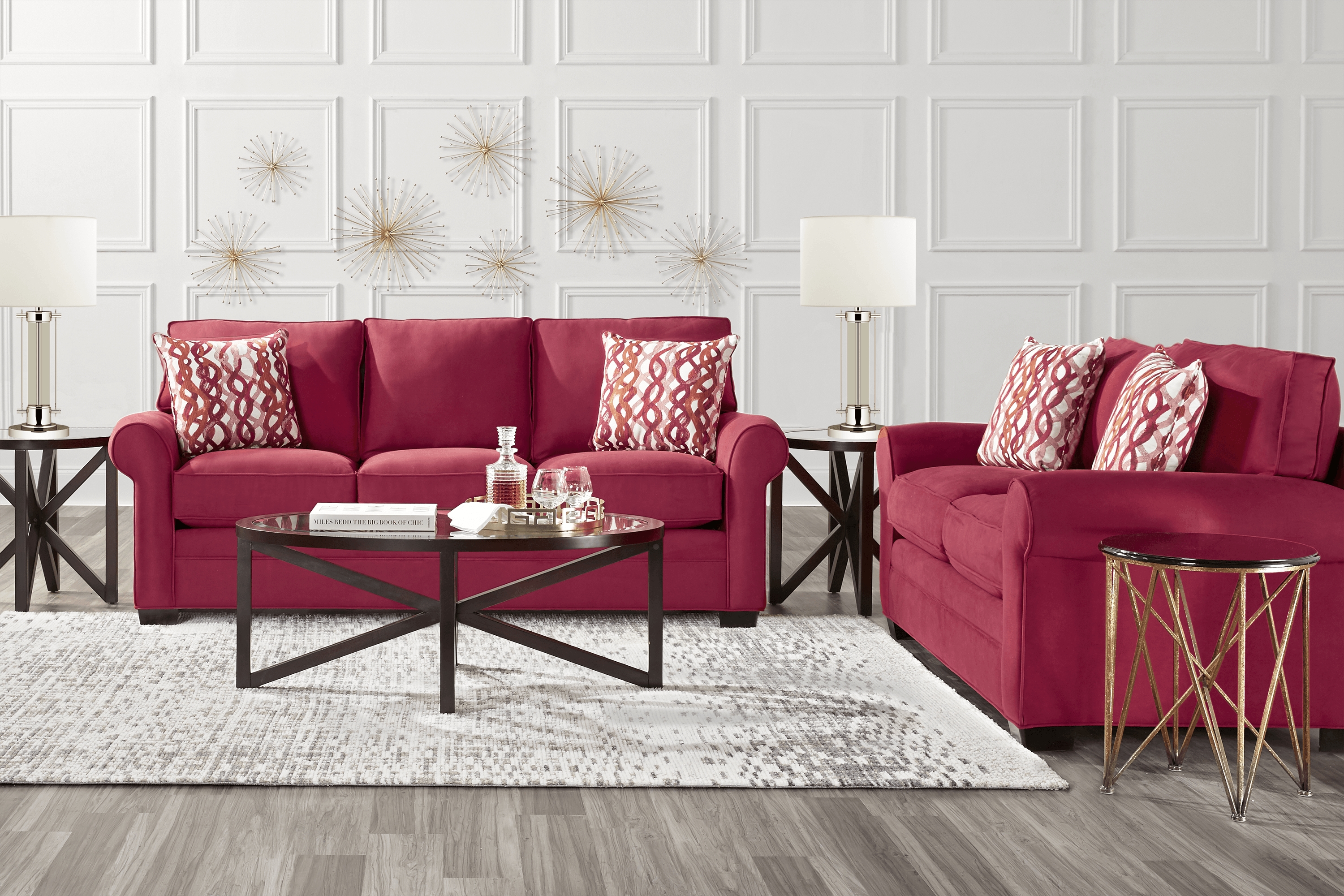 Cindy Crawford Home Bellingham Cardinal Microfiber 5 Pc Living Room - Thumbnail - Image 1