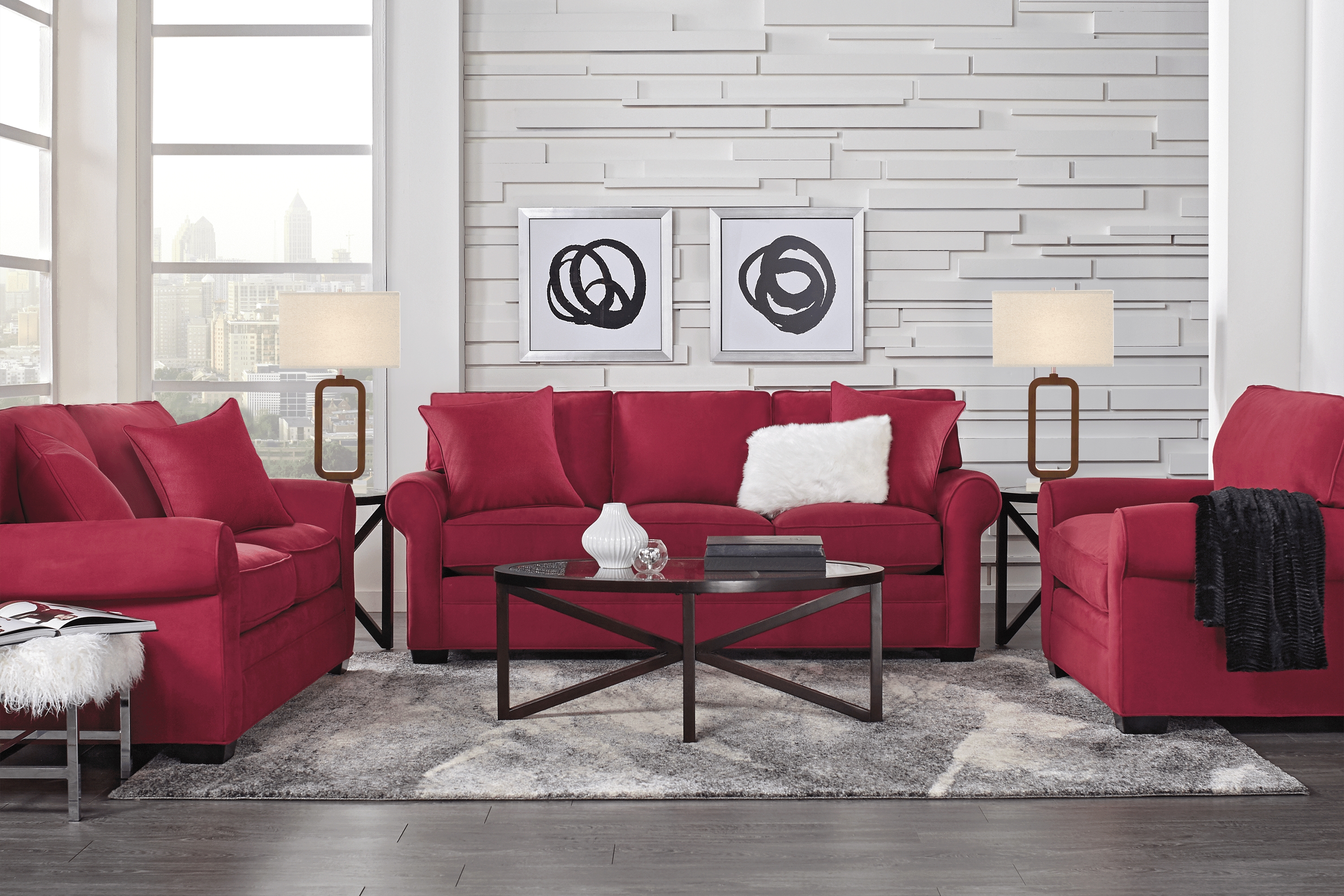 Cindy Crawford Home Bellingham Cardinal Microfiber 5 Pc Living Room - Thumbnail - Image 1
