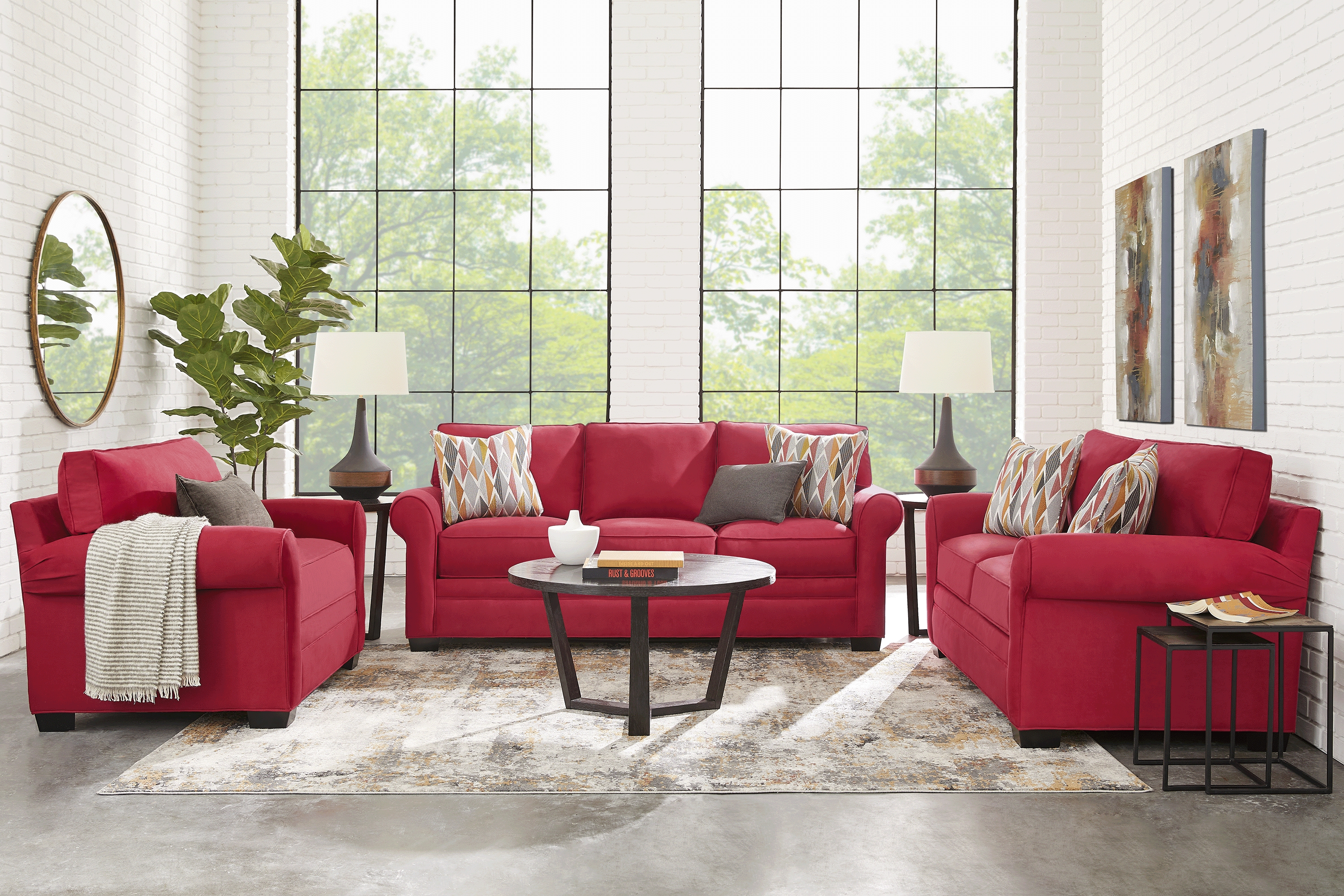Cindy Crawford Home Bellingham Cardinal Microfiber 7 Pc Living Room with Gel Foam Sleeper Sofa - Thumbnail - Image 1