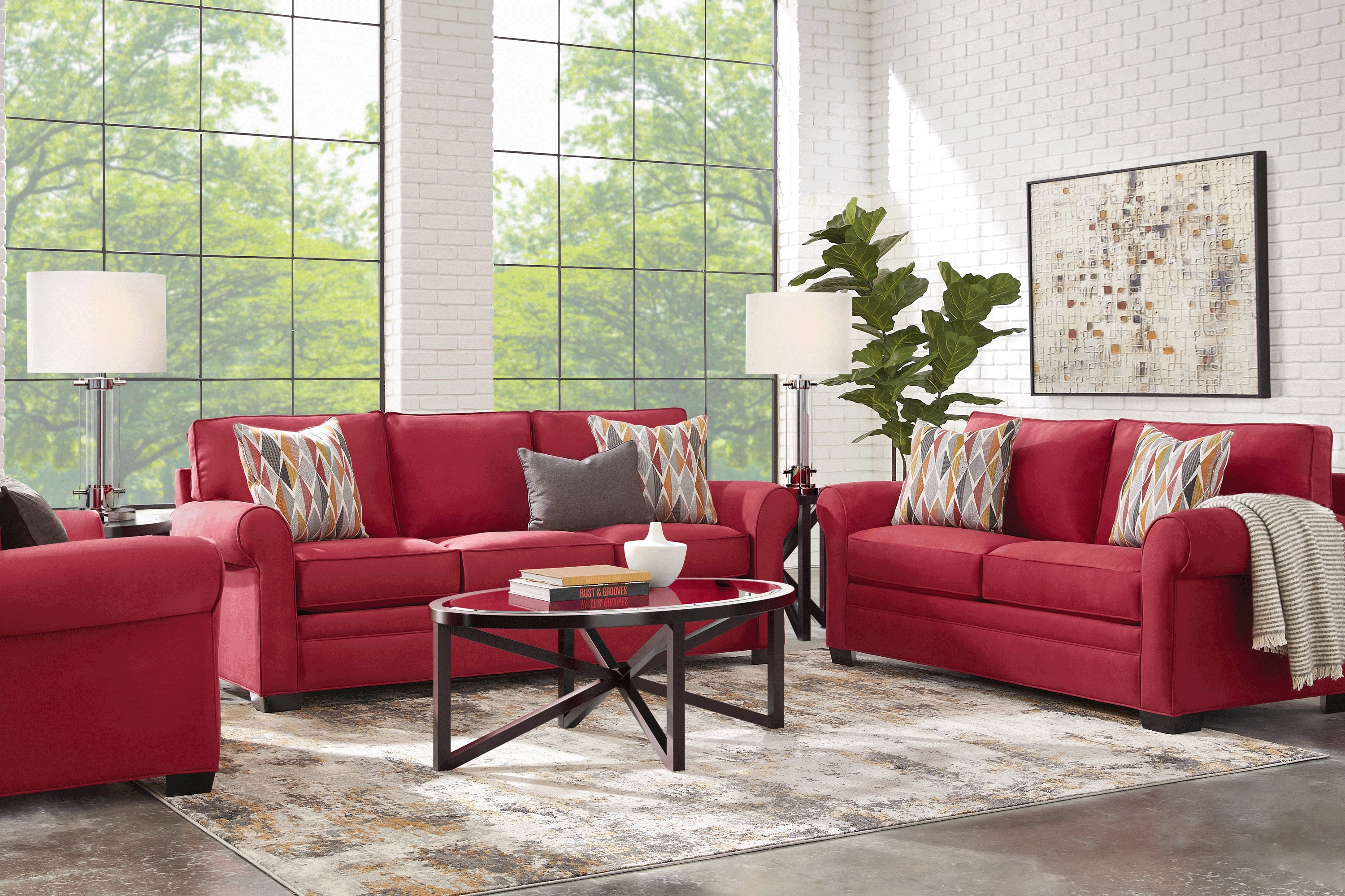 Bellingham Cardinal Microfiber 7 Pc Living Room with Gel Foam Sleeper Sofa - Thumbnail - Image 1