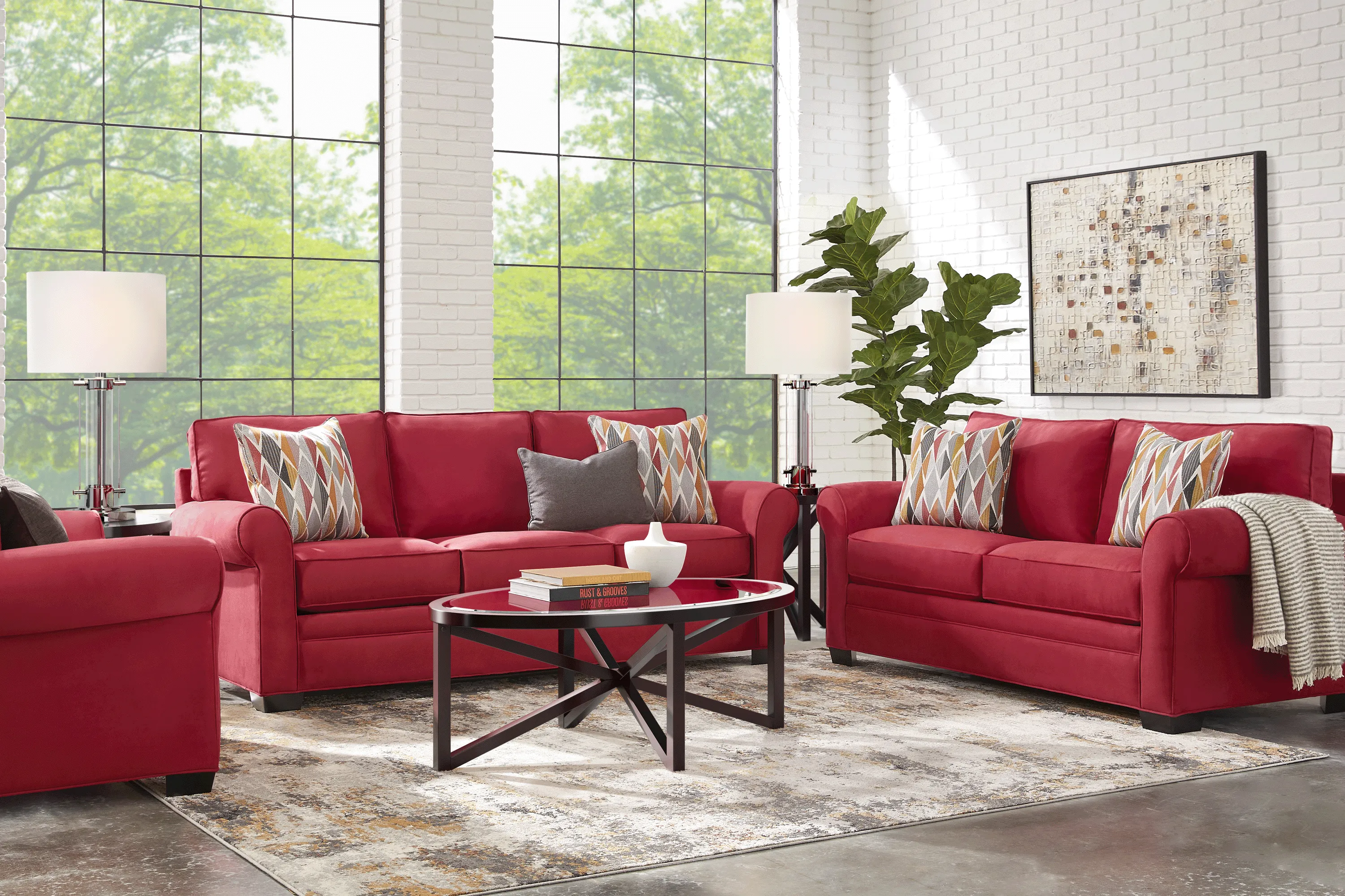 Bellingham Cardinal Microfiber 7 Pc Living Room with Sleeper Sofa - Thumbnail - Image 1