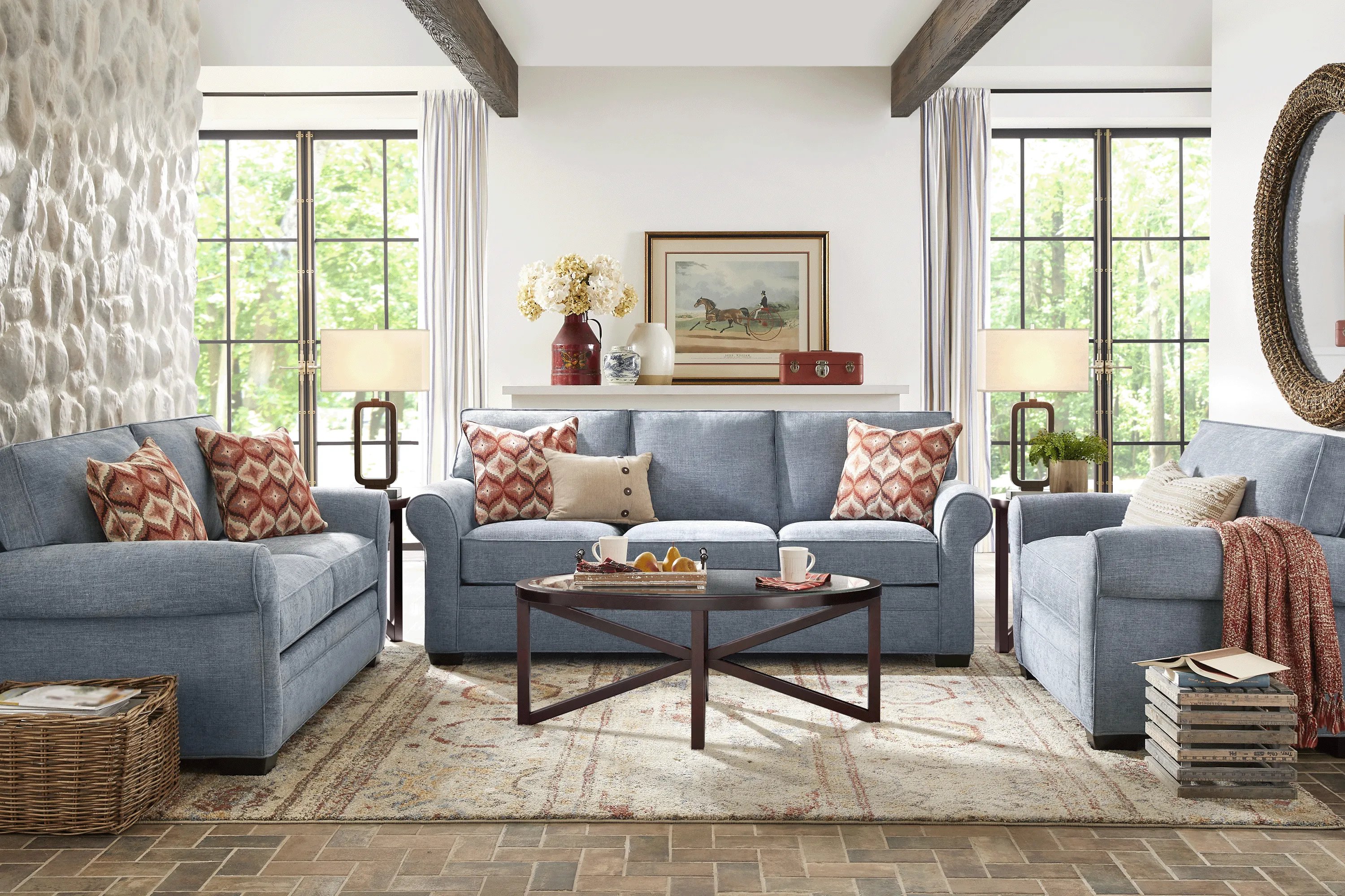 Bellingham Chambray Textured Chenille 7 Pc Living Room with Sleeper Sofa - Thumbnail - Image 1