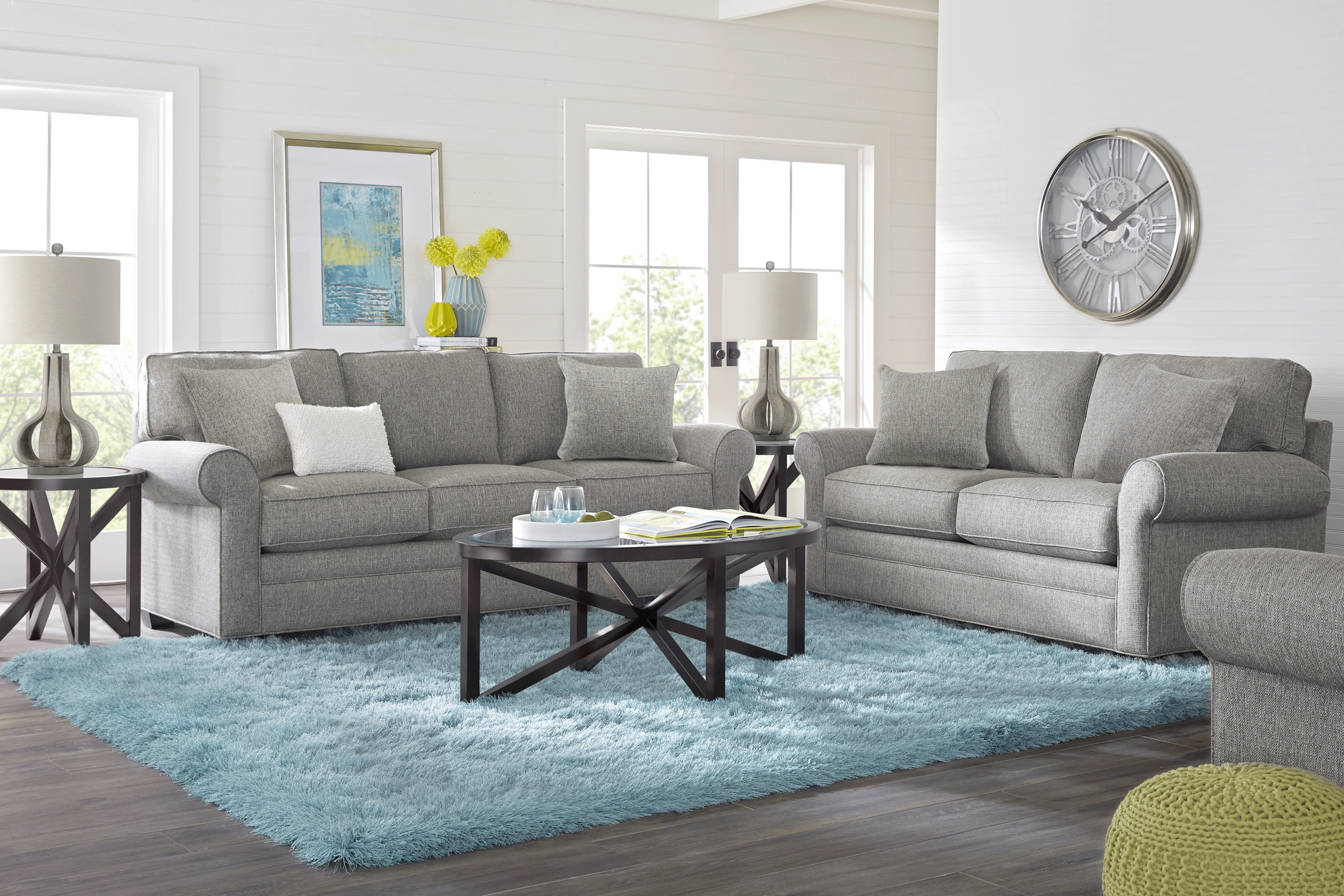 Cindy Crawford Home Bellingham Gray Textured 7 Pc Living Room with Gel Foam Sleeper Sofa - Thumbnail - Image 1