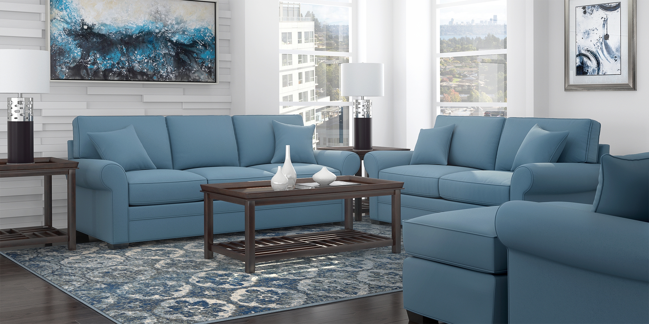 Cindy Crawford Home Bellingham Indigo 2 Pc Living Room - Thumbnail - Image 1