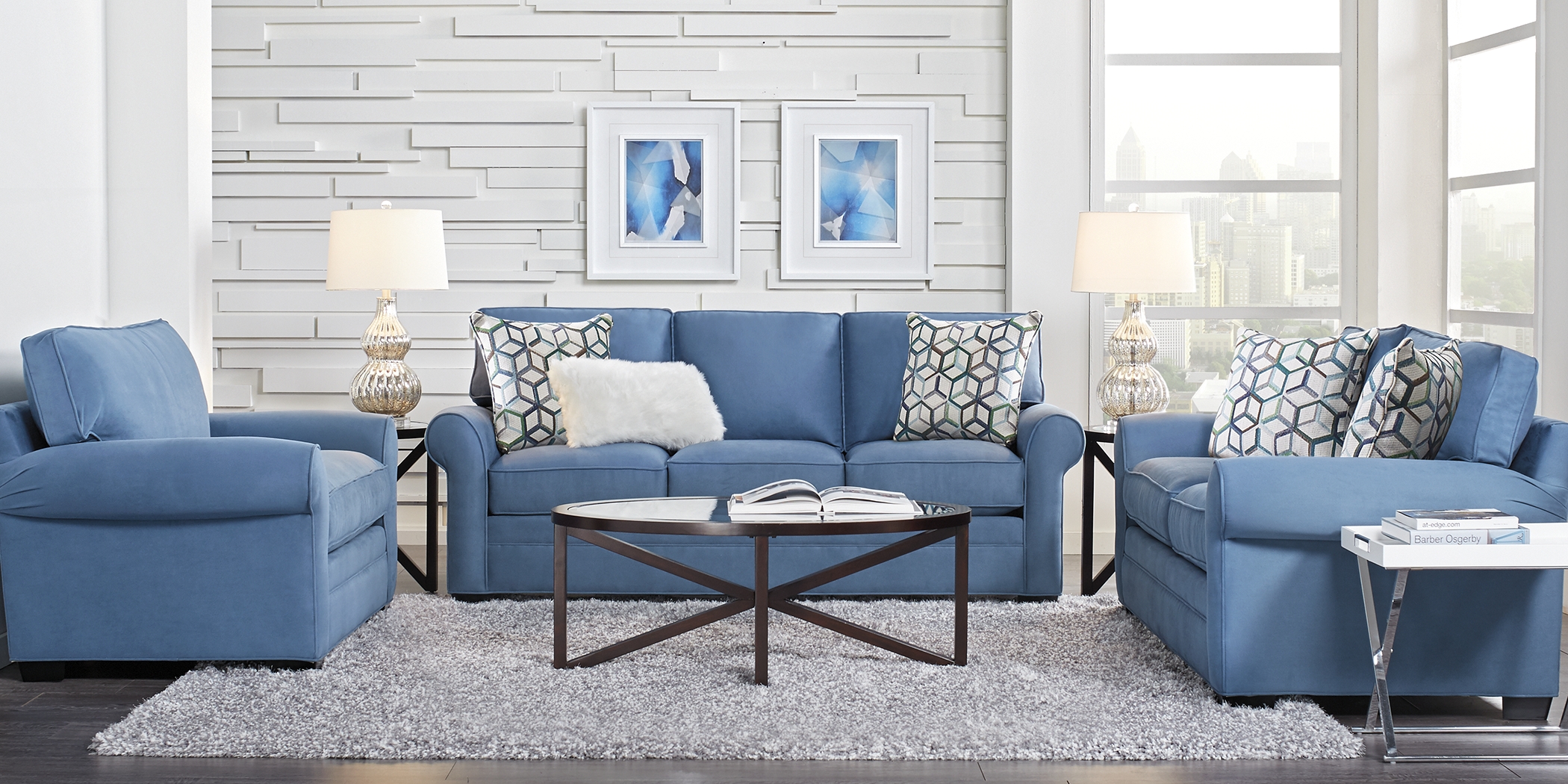 Cindy Crawford Home Bellingham Indigo Microfiber 7 Pc Living Room - Thumbnail - Image 1
