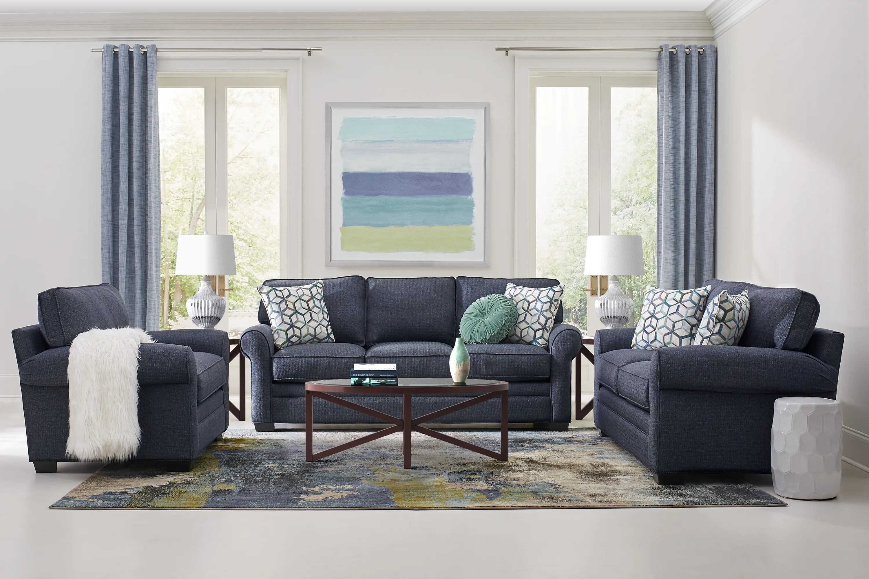 Cindy Crawford Home Bellingham Midnight Textured 3 Pc Living Room - Thumbnail - Image 1