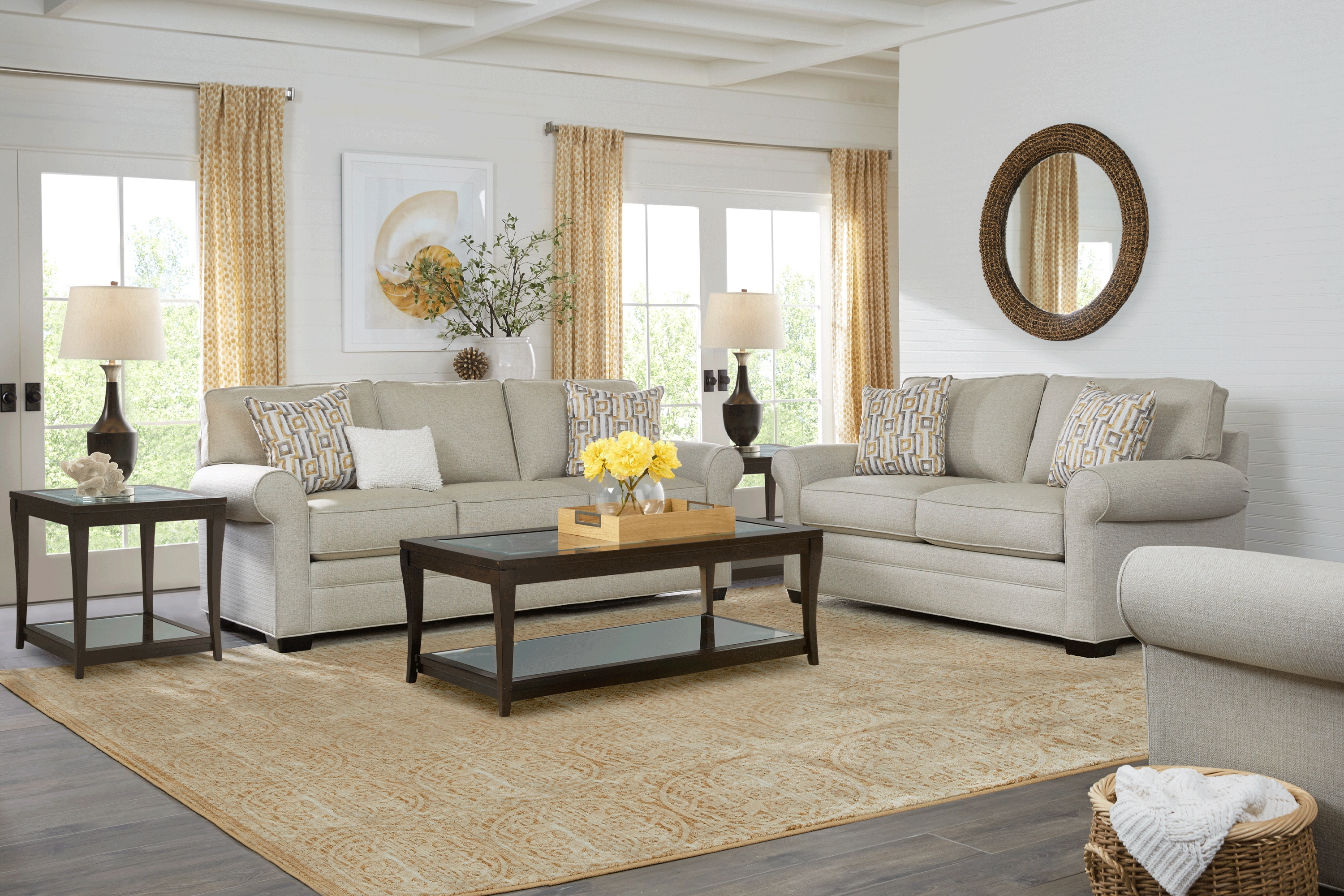 Cindy Crawford Home Bellingham Sand Textured 7 Pc Living Room with Sleeper Sofa - Thumbnail - Image 1