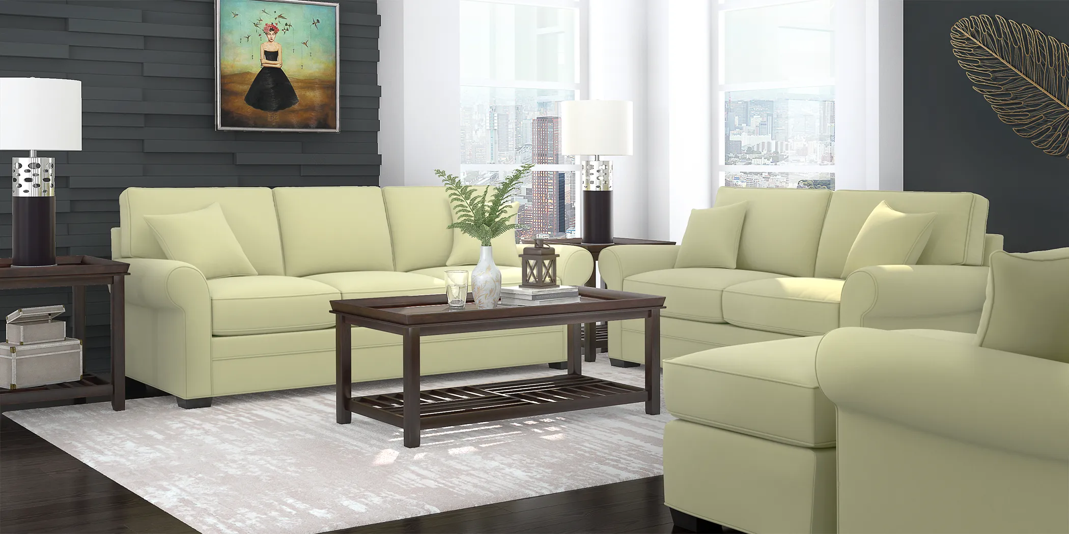 Cindy Crawford Home Bellingham Wasabi Microfiber 8 Pc Living Room - Thumbnail - Image 1