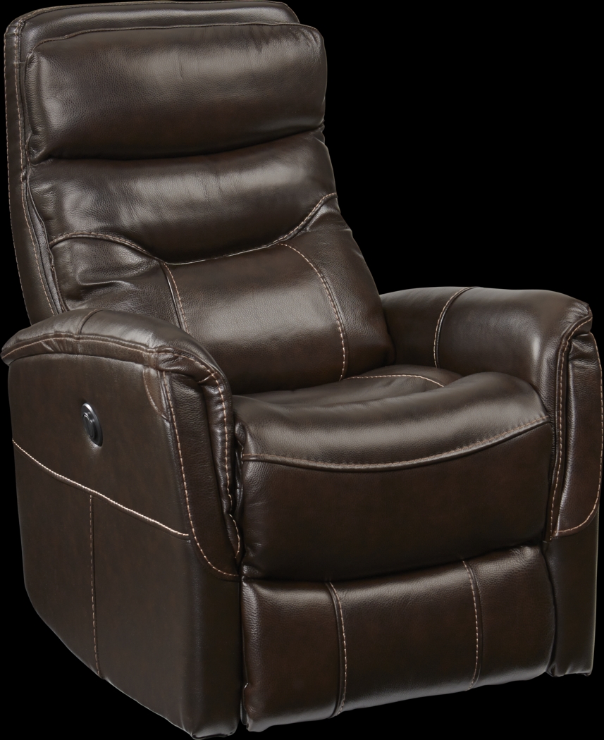 Cindy Crawford Home Bello Brown Leather Power Swivel Glider Recliner - Thumbnail - Image 1