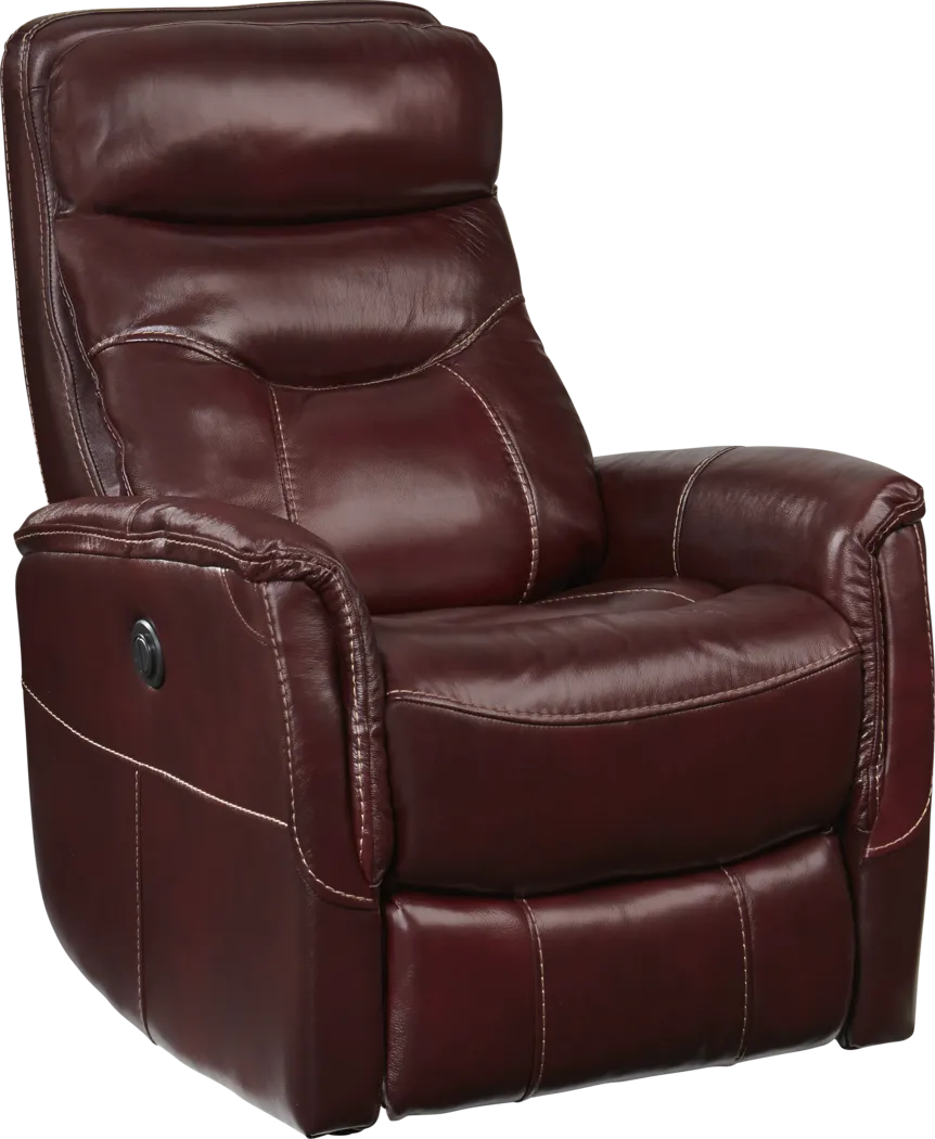 Cindy Crawford Home Bello Burgundy Leather Power Swivel Glider Recliner - Thumbnail - Image 1