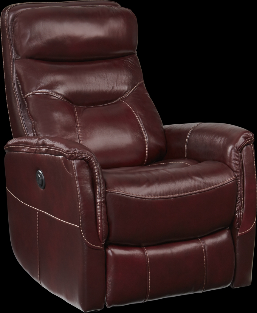 Cindy Crawford Home Bello Burgundy Leather Power Swivel Glider Recliner - Thumbnail - Image 1