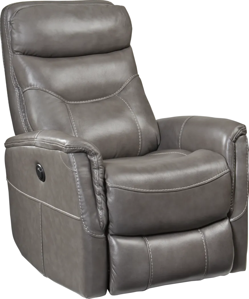 Cindy Crawford Home Bello Gray Leather Power Swivel Glider Recliner - Thumbnail - Image 1