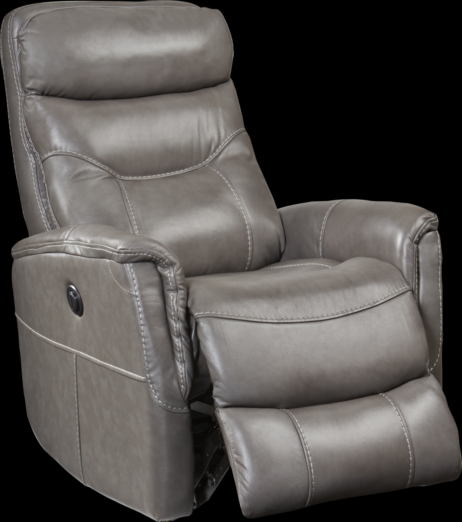 Cindy Crawford Home Bello Gray Leather Power Swivel Glider Recliner - Thumbnail - Image 2