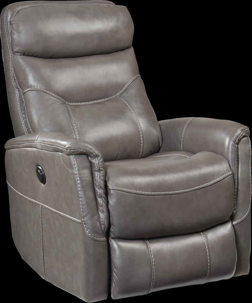 Cindy Crawford Home Bello Gray Leather Power Swivel Glider Recliner - Thumbnail - Image 1