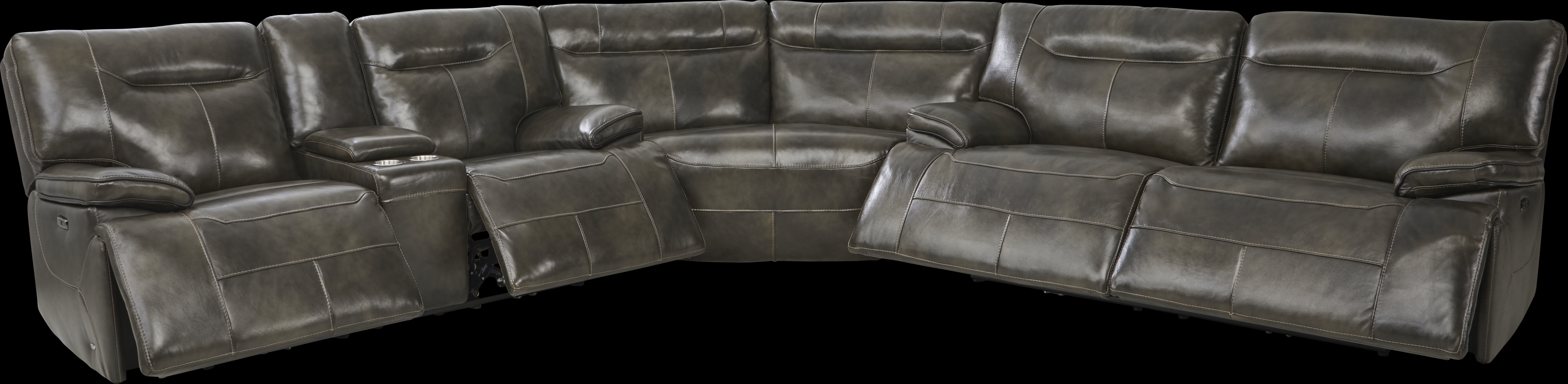 Bernsley Gray Leather 6 Pc Dual Power Reclining Sectional Living Room - Thumbnail - Image 4