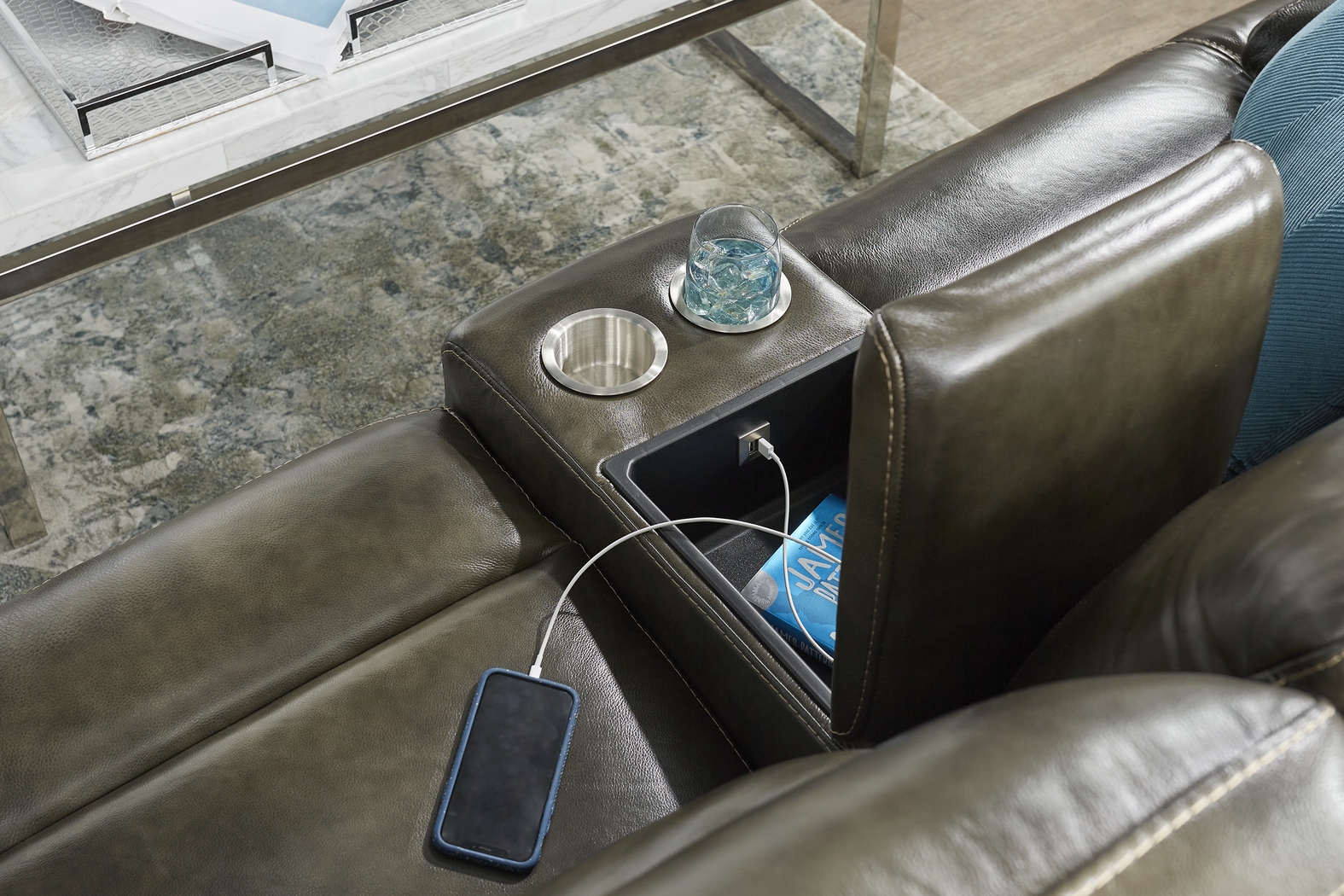 Bernsley Gray Leather 8 Pc Dual Power Reclining Living Room - Thumbnail - Image 9