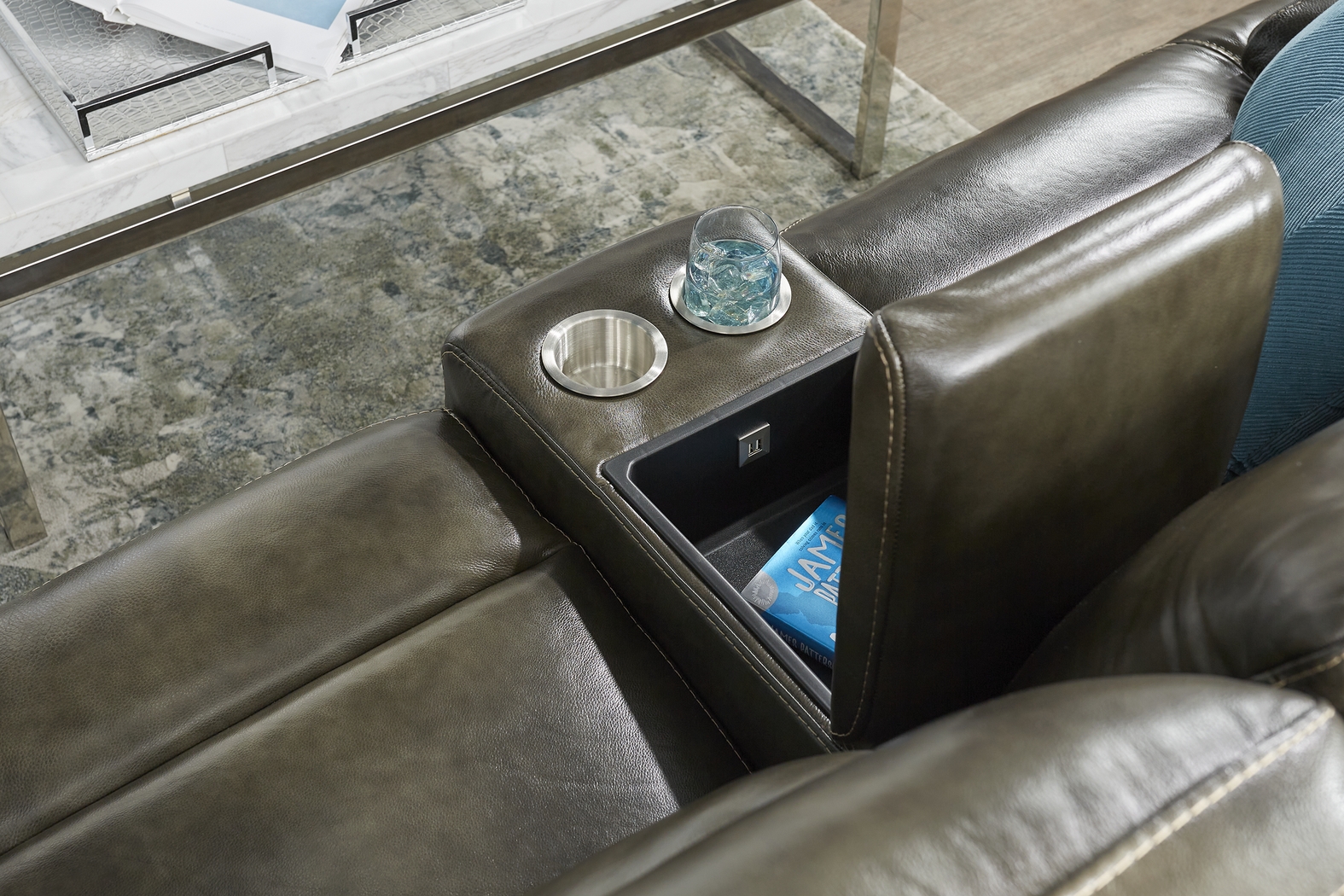 Cindy Crawford Home Bernsley Gray Leather 8 Pc Dual Power Reclining Living Room - Thumbnail - Image 9