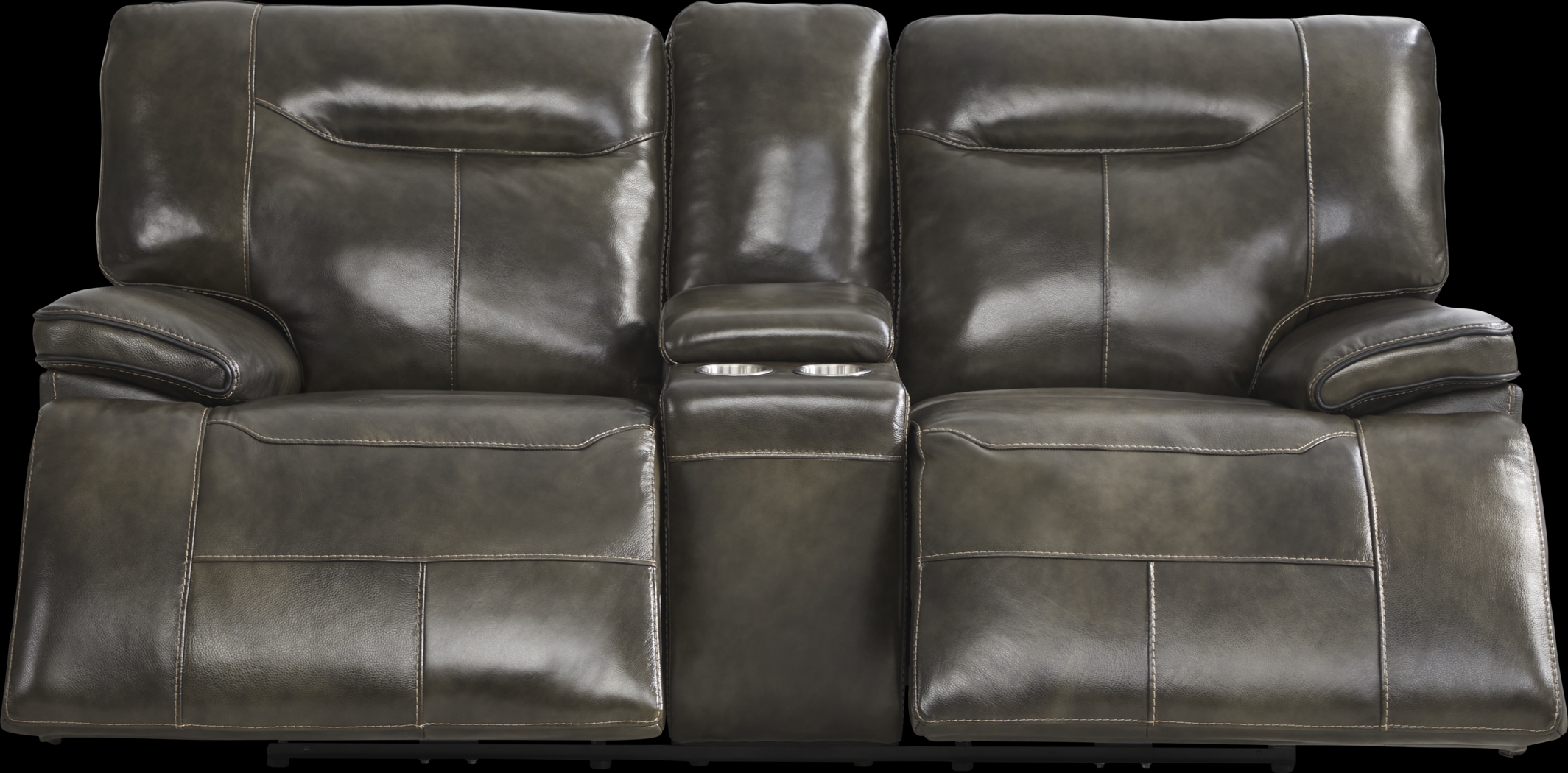 Bernsley Gray Leather Reclining Loveseat - Thumbnail - Image 2