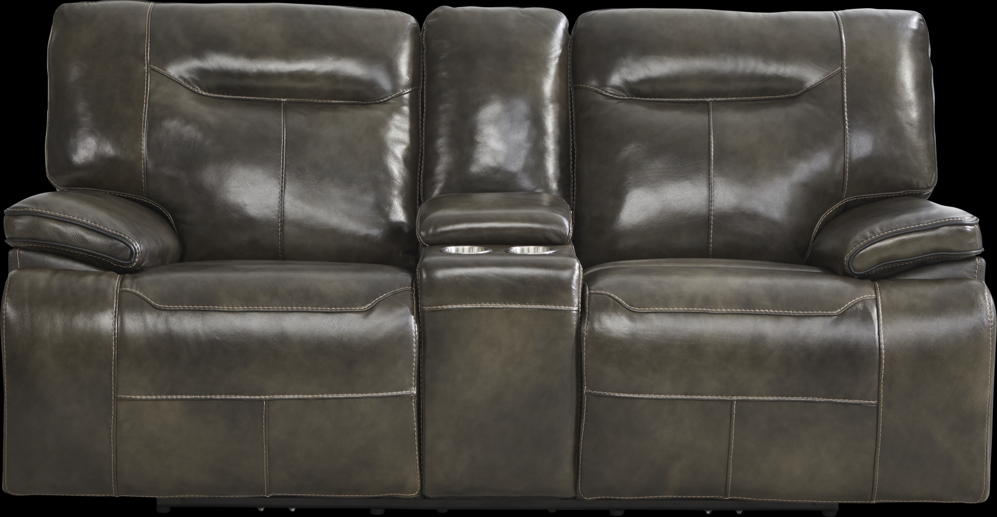 Bernsley Gray Leather Reclining Loveseat - Thumbnail - Image 1