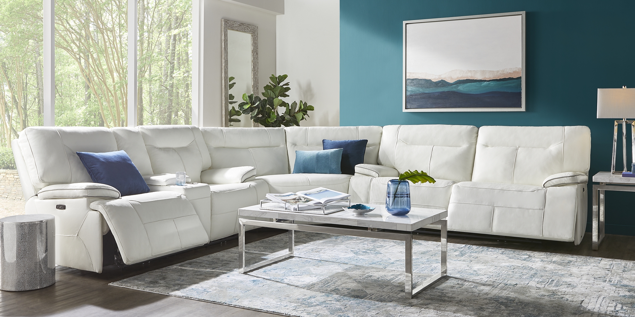 Cindy Crawford Home Bernsley White Leather 6 Pc Dual Power Reclining Sectional Living Room - Thumbnail - Image 2