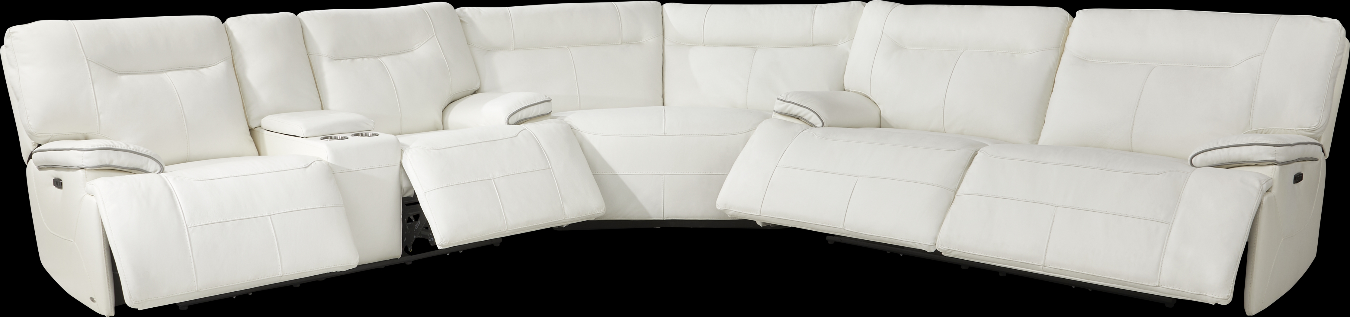 Bernsley White Leather 6 Pc Dual Power Reclining Sectional Living Room - Thumbnail - Image 4