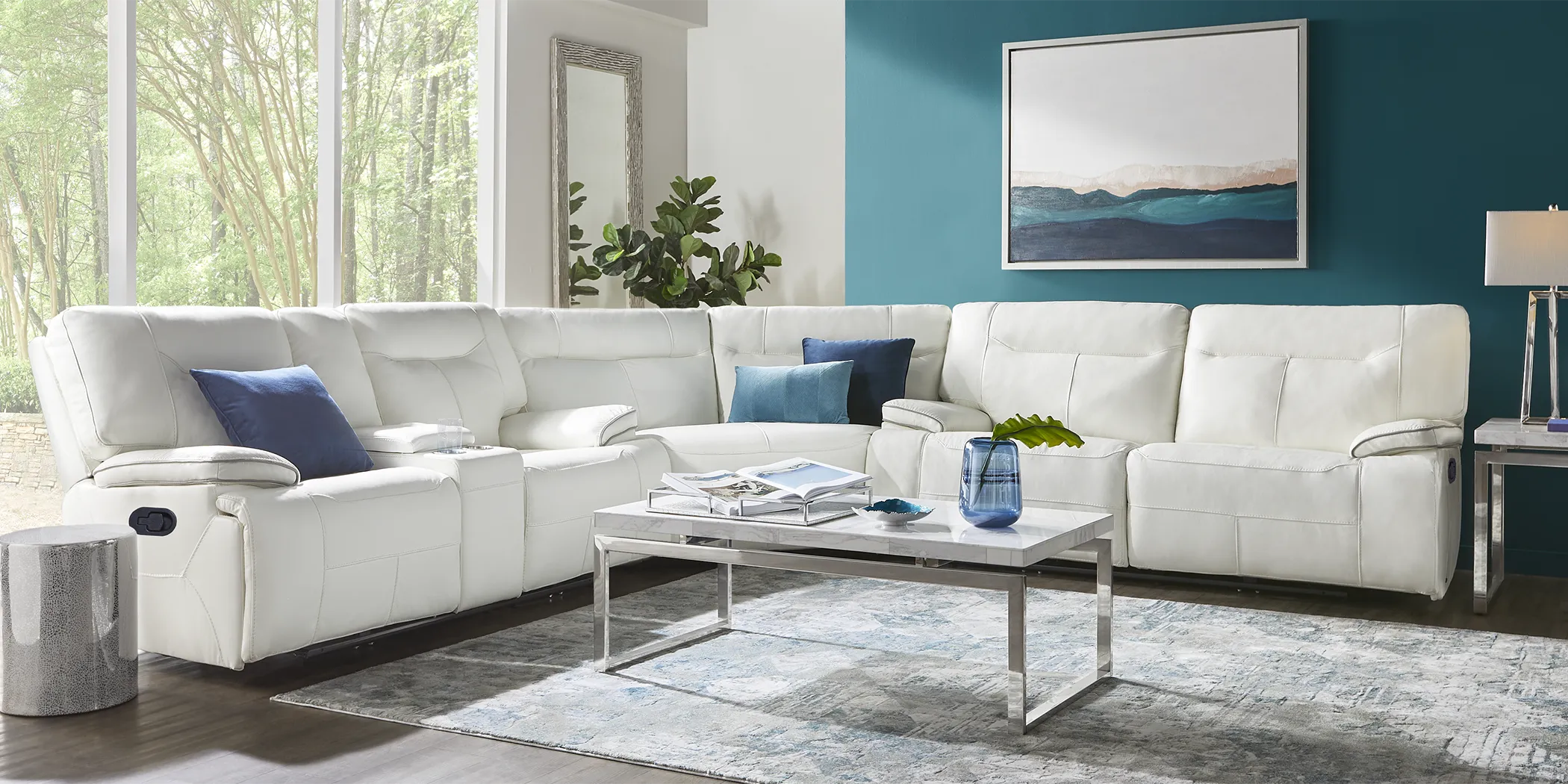 Cindy Crawford Home Bernsley White Leather 6 Pc Reclining Sectional Living Room - Thumbnail - Image 2