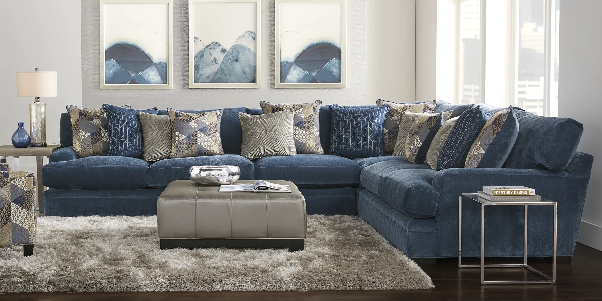 Cindy Crawford Home Beverlywood Navy 4 Pc Sectional - Thumbnail - Image 2