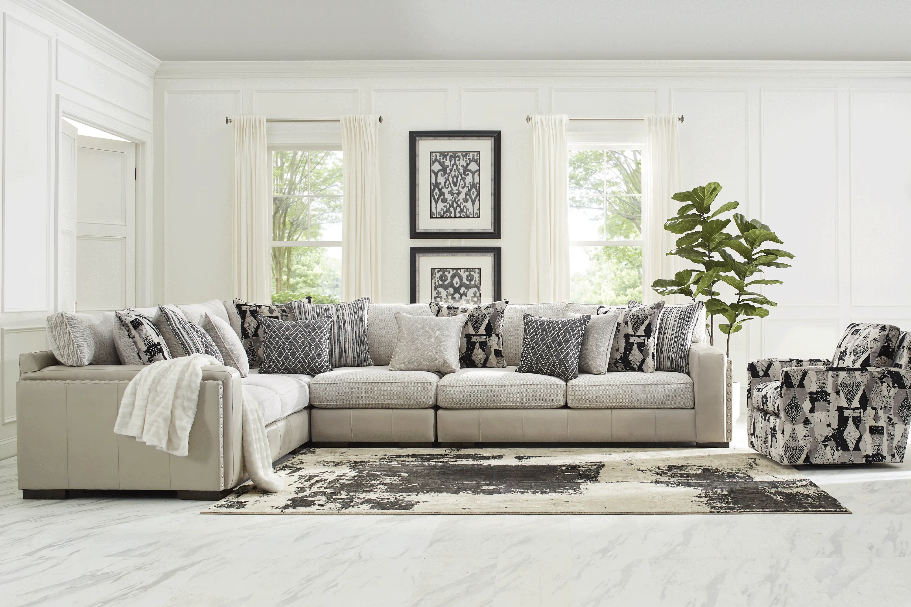 Cindy Crawford Home Broad Street Ivory 4 Pc Sectional - Thumbnail - Image 2