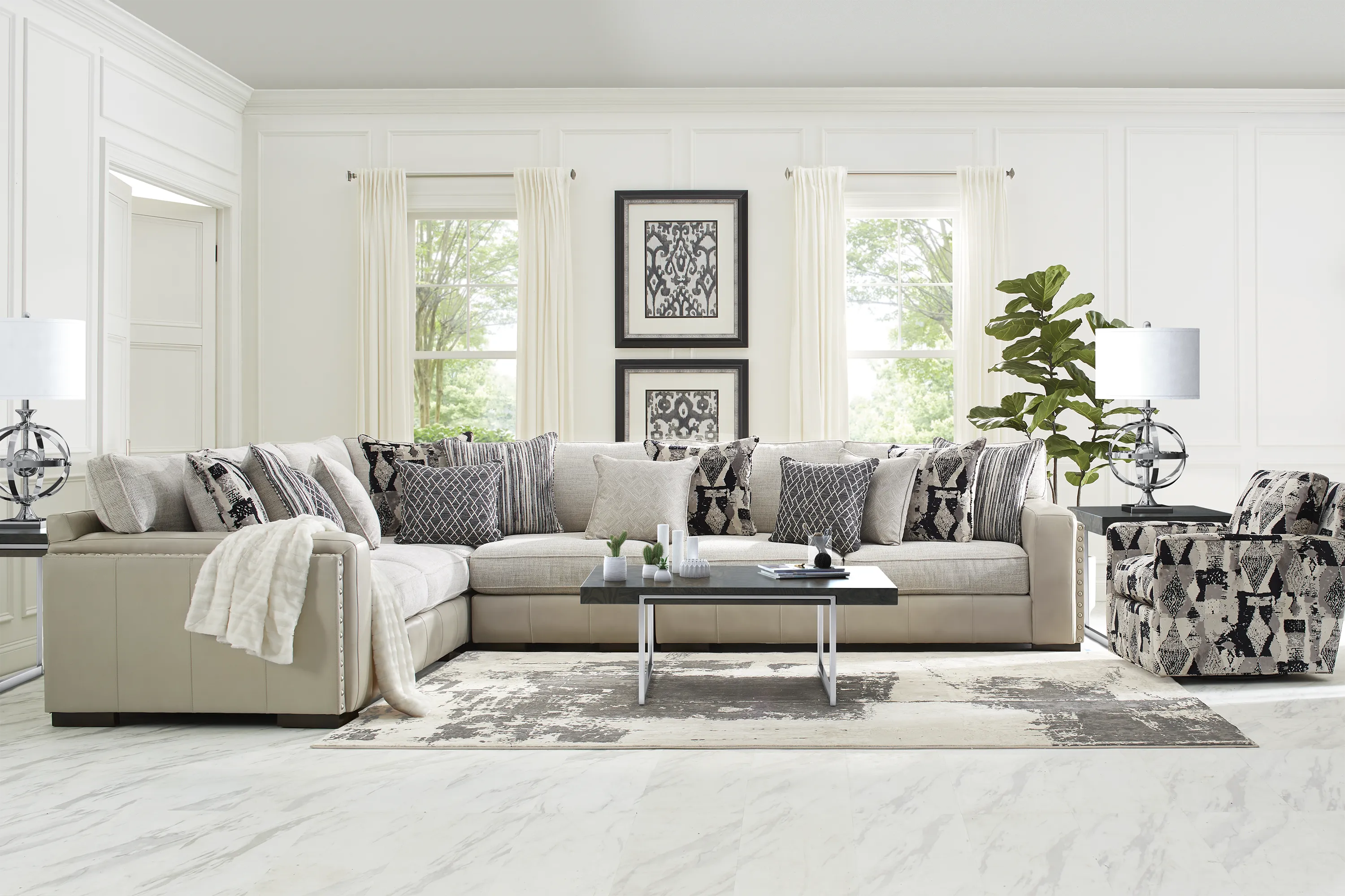 Cindy Crawford Home Broad Street Ivory 7 Pc Sectional Living Room - Thumbnail - Image 1