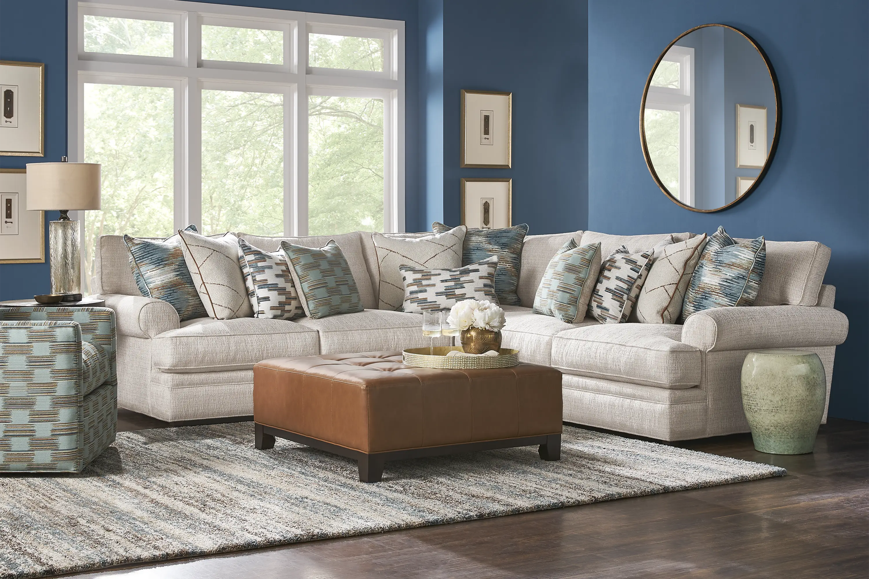 Cindy Crawford Home Brookview Heights Beige 6 Pc Sectional Living Room - Thumbnail - Image 1