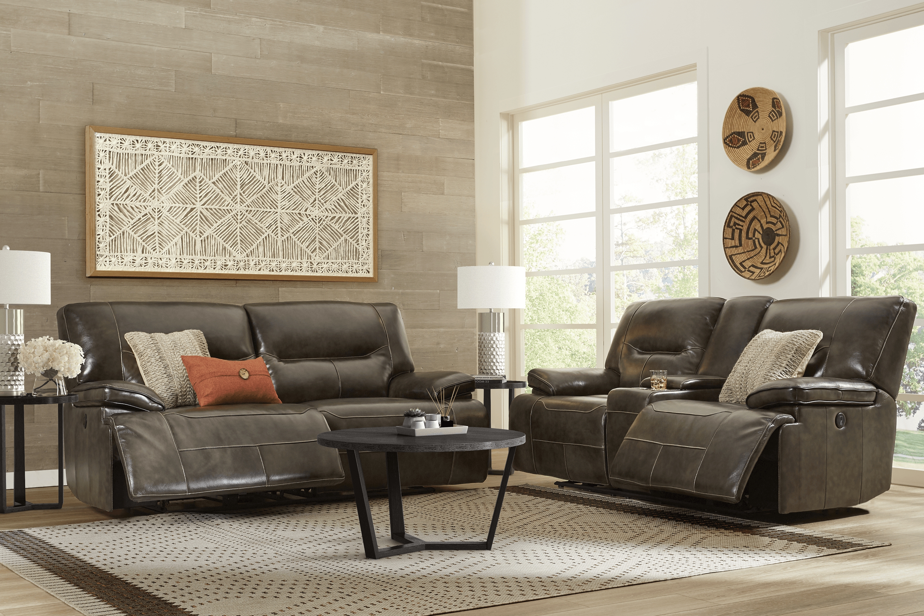 Cindy Crawford Home Caletta Gray 5 Pc Leather Power Reclining Living Room - Thumbnail - Image 1