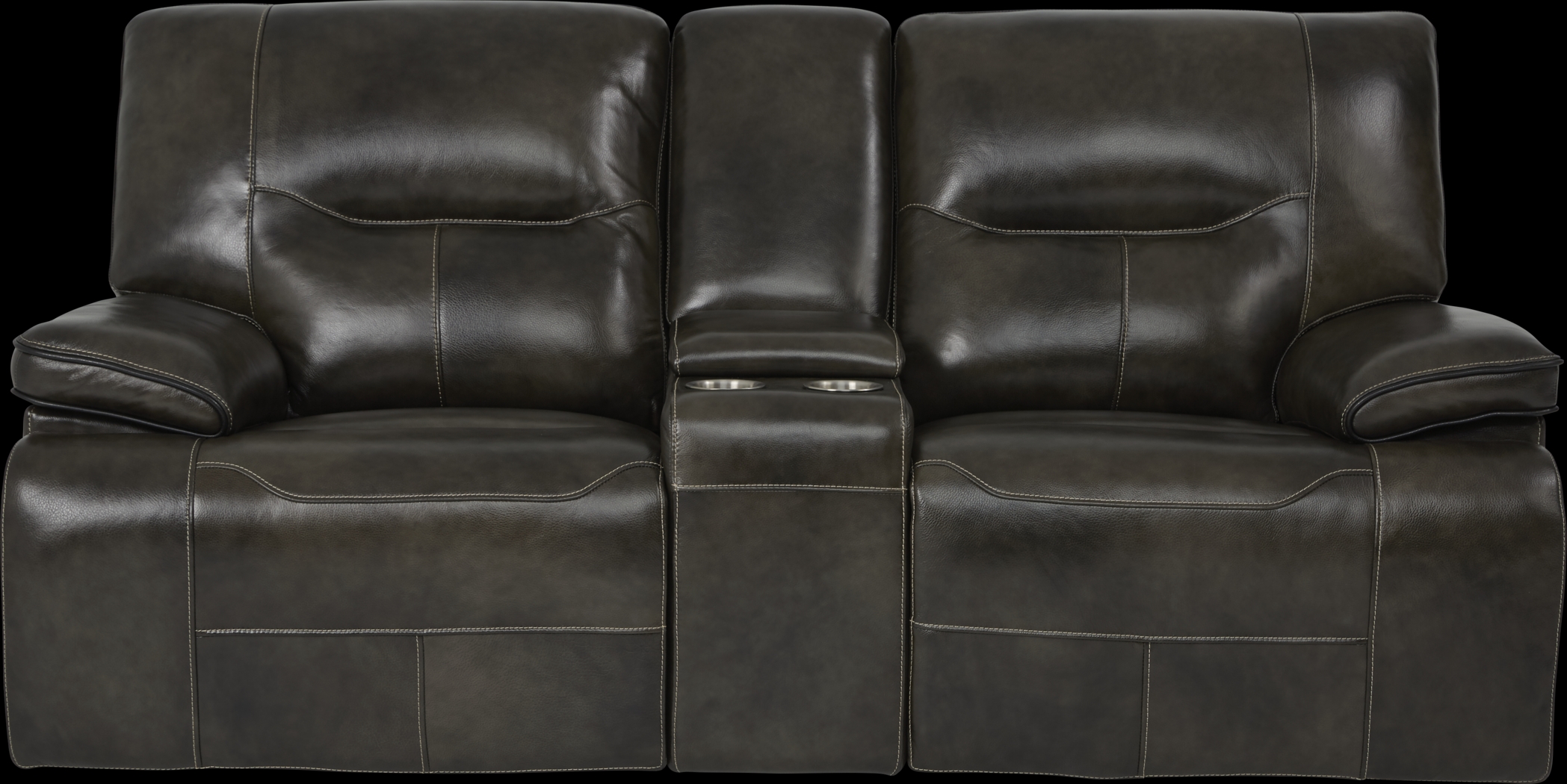 Cindy Crawford Home Caletta Gray Leather Reclining Console Loveseat - Thumbnail - Image 2