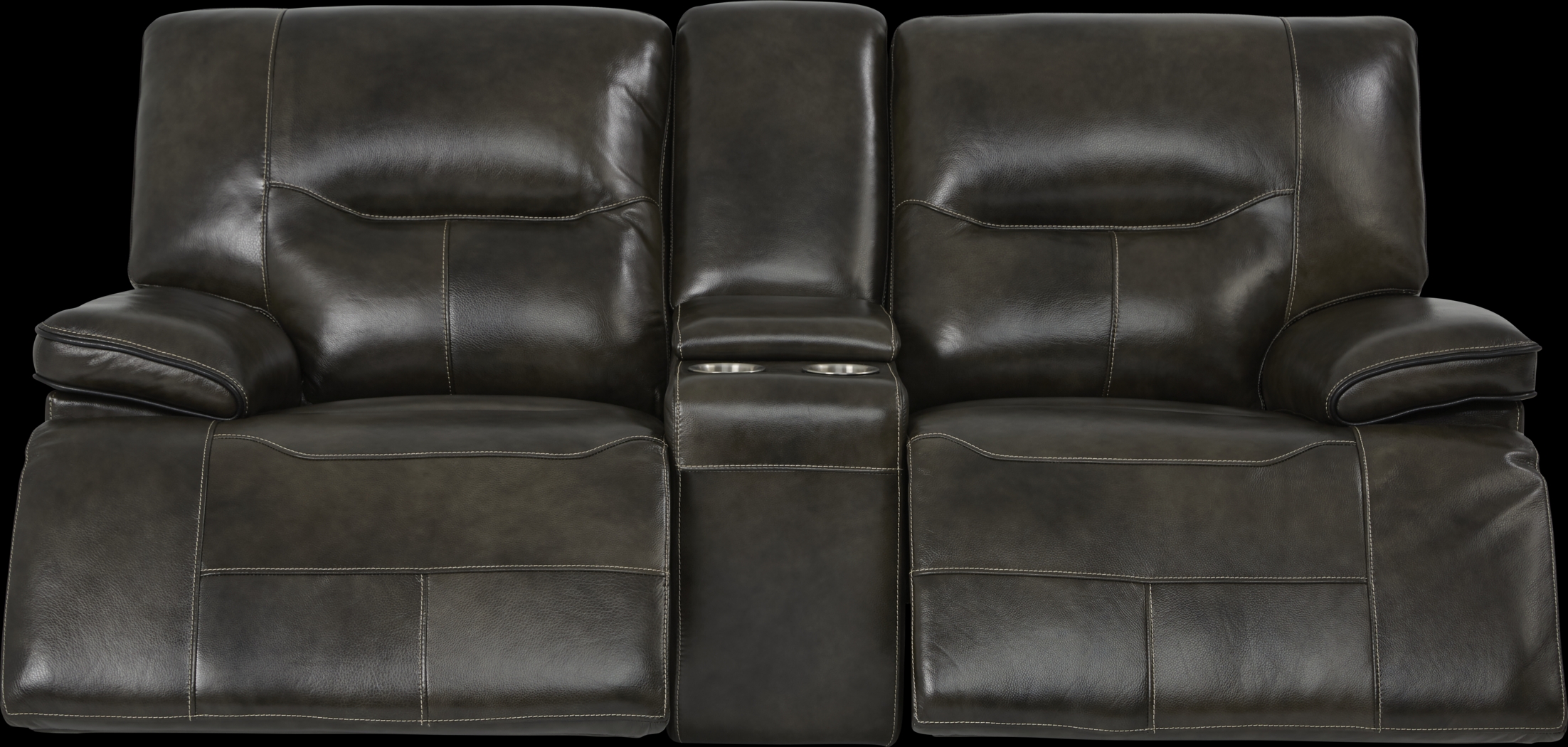 Cindy Crawford Home Caletta Gray Leather Reclining Console Loveseat - Thumbnail - Image 1