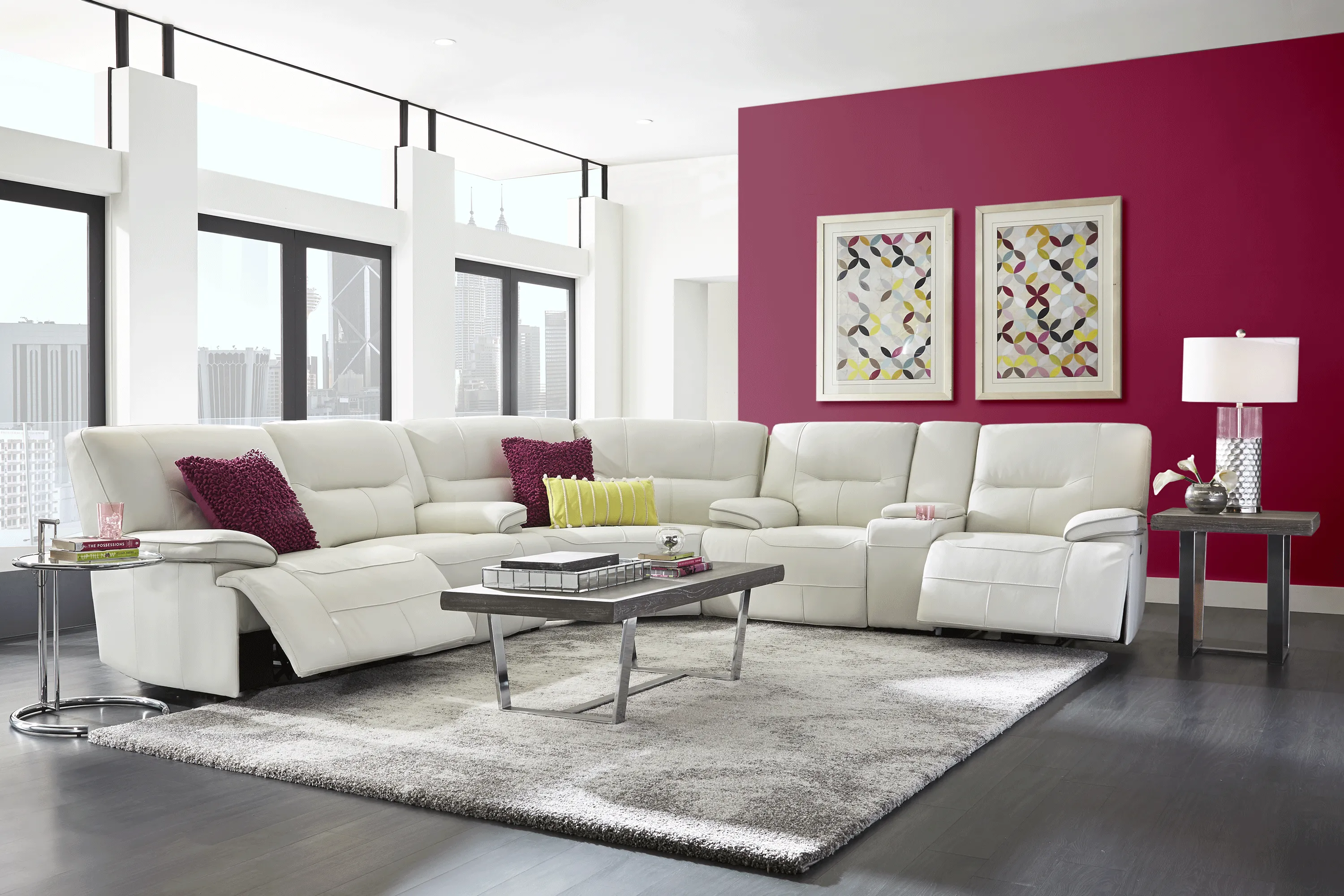 Cindy Crawford Home Caletta Off-White 3 Pc Leather Reclining Sectional - Thumbnail - Image 2